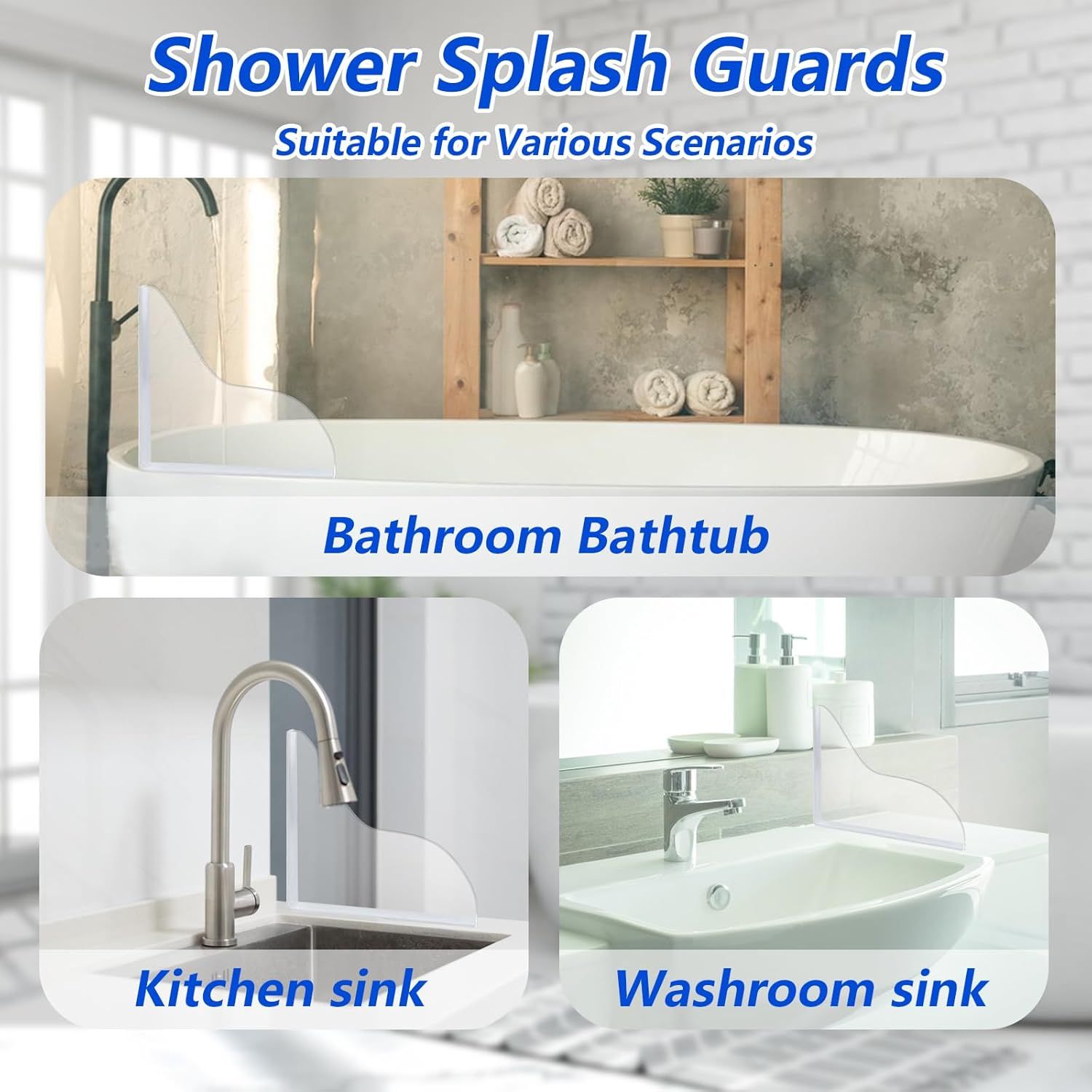 Bathroom Shower Splash Guard or Tub, 2 Pcs Bathtub Water Guards, Shower Water Guard or Bathtub Splash Guard Removable, Bathtub Water Splash Guards Corner Guards to Keep Water in Shower Bath