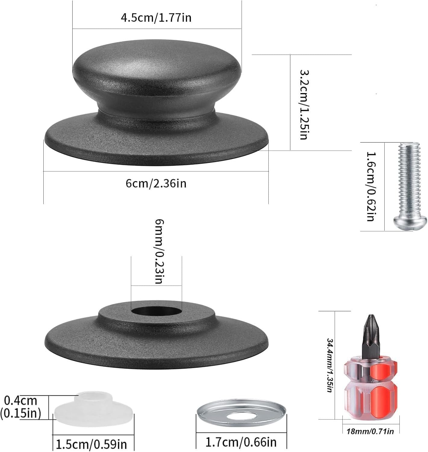 4 Pcs Universal Pot Lid Knobs, Pot Lid Handle Replacement, Pot Cover Knobs, Universal Kitchen Bakelite Top Replacement or Pots and Pans Saucepan Casserole Glass Handles Black