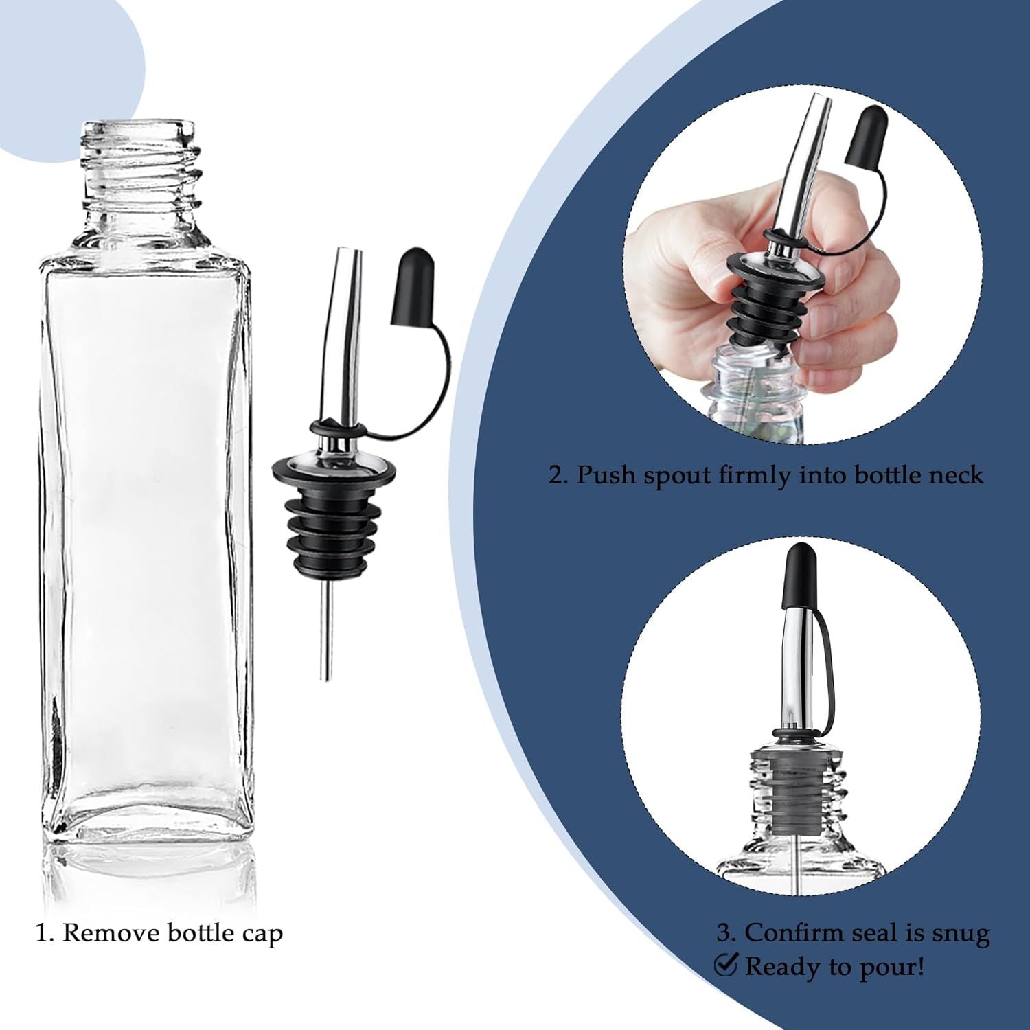 12 Pack Leak-Proo Dust Cap Wine Pourers,Stainless Steel Bottle Pourers or Alcohol, Olive Oil & Syrups- ast, Controlled Pouring,Bar & Home Kitchen Accessories