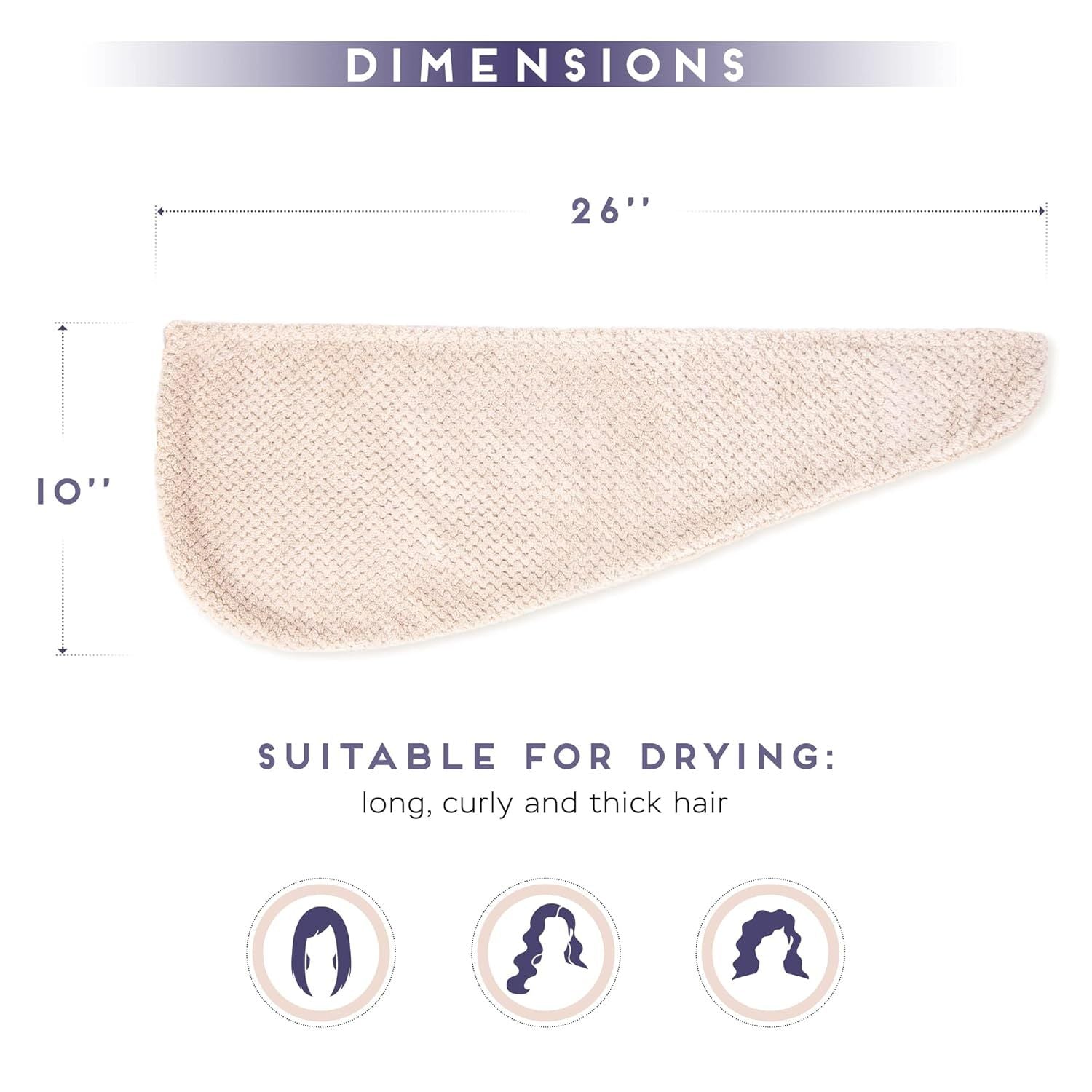 2 Pack Microiber Hair Towel Wrap or Women, Anti rizz Quick Drying Hair Turban or All Hair Style, Absorbent and Lightweight Beige