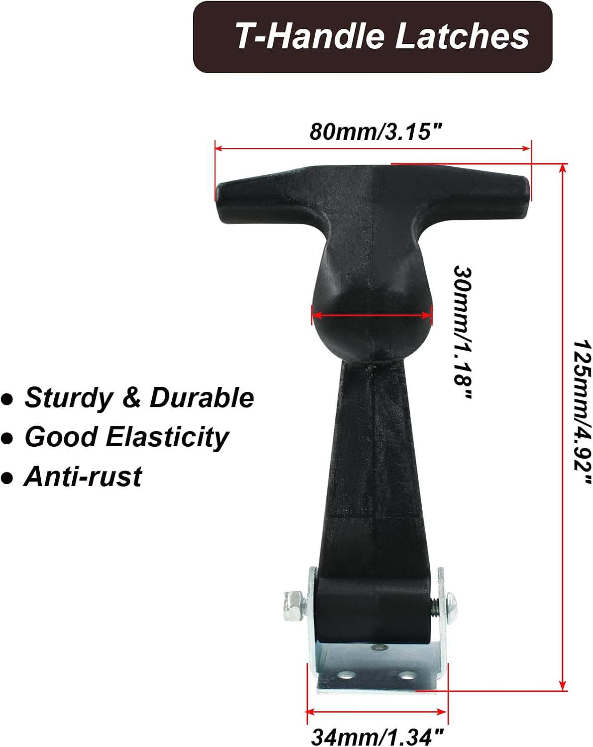 Biaungdo 2 Pcs Rubber Flexible Hood Catch, Black T-Handle Draw Latches with Brackets Stainless Steel T-Handle Hasp for Hood/Tool Box/Vehicle Engine