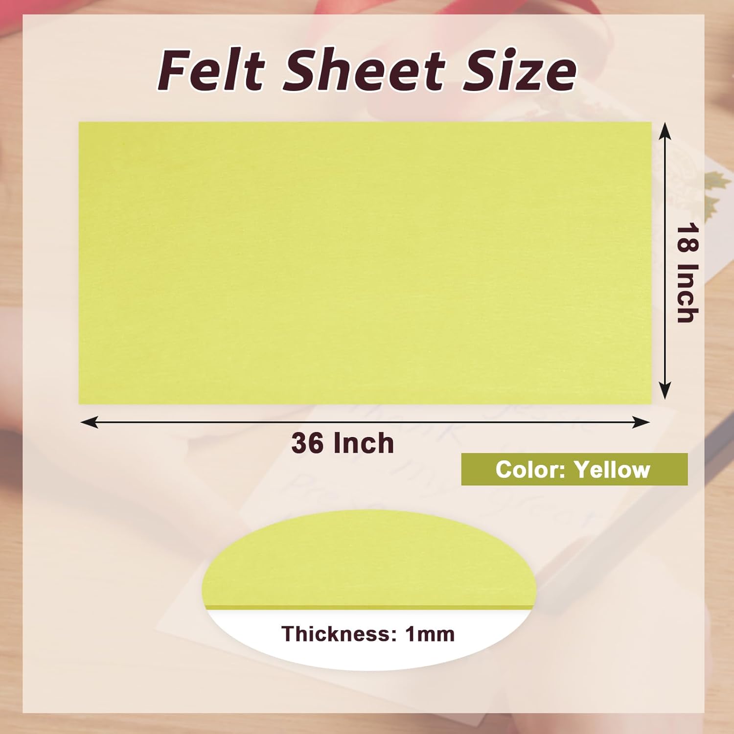Biaungdo Yellow Felt Fabric Sheet, 18 x 36 Inch Wide 1mm Thick Felt Sheets, Soft Acrylic Craft Felts Liners for DIY Sewing Arts Crafts Drawer Jewelry Box
