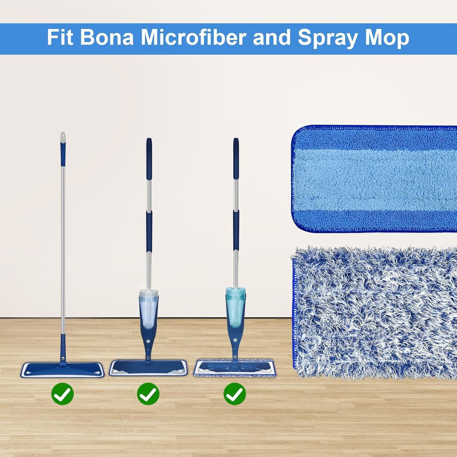 4 Pack Microiber Cleaning Pad or Bona Mop Sae or Hardwood & Hard Surace loors Dry Wet loor Cleaning - Includes 2 Microiber Cleaning Pad and 2 Dusting Pad - Microiber Mop Pads or 18Inch Mop
