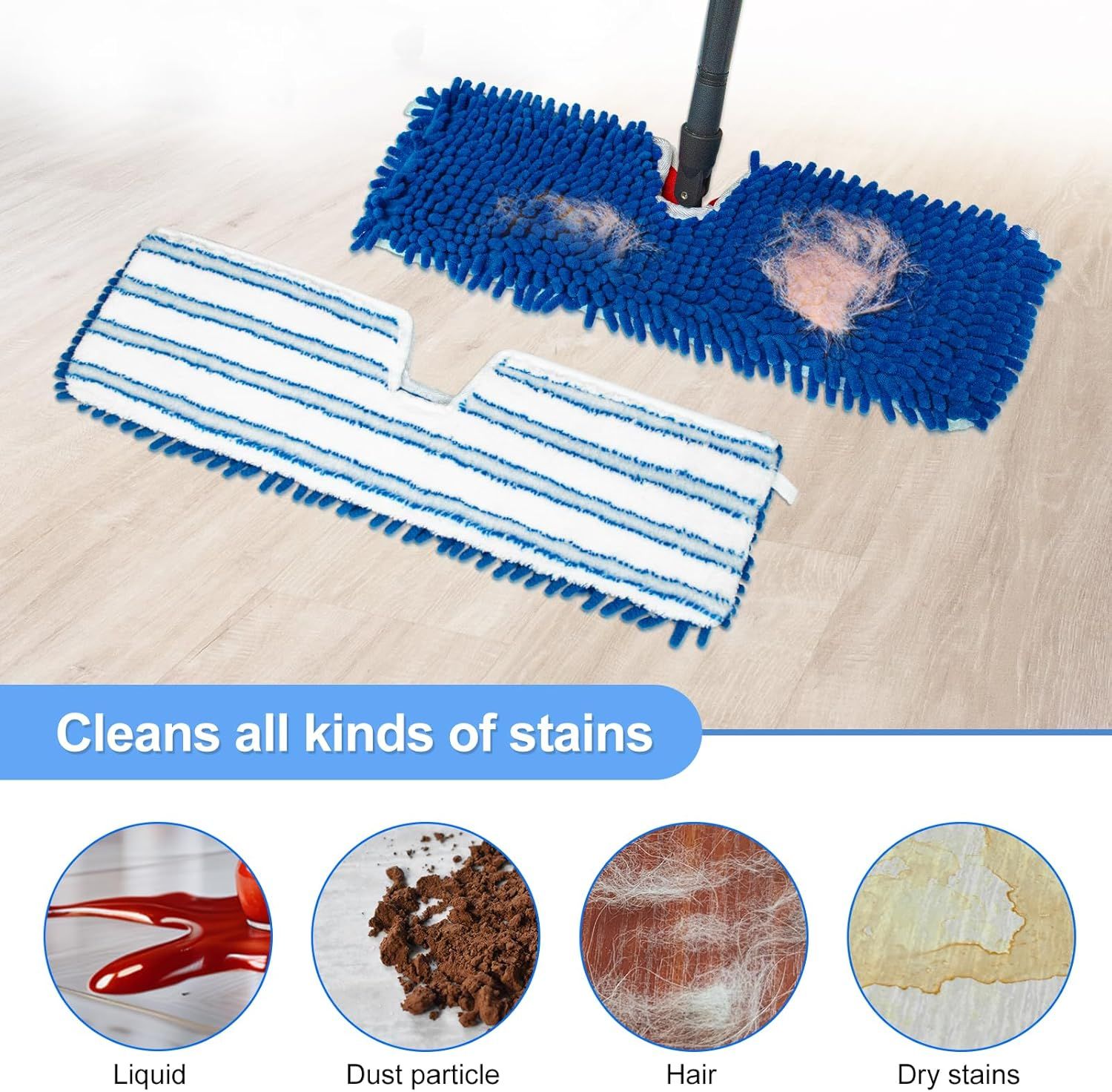 3 Pack Mop Heads Replacements Compatible or Ocedar Dual-Action Microiber lip Mop, Double Sided Mop Replace Head Mop Reills with Microiber & Chenille or Dry Wet Use, Reusable, Machine Washable