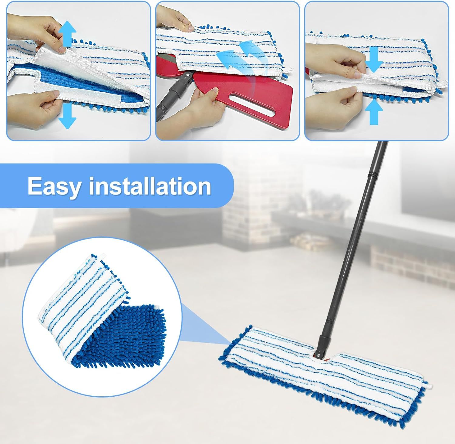 3 Pack Mop Heads Replacements Compatible or Ocedar Dual-Action Microiber lip Mop, Double Sided Mop Replace Head Mop Reills with Microiber & Chenille or Dry Wet Use, Reusable, Machine Washable