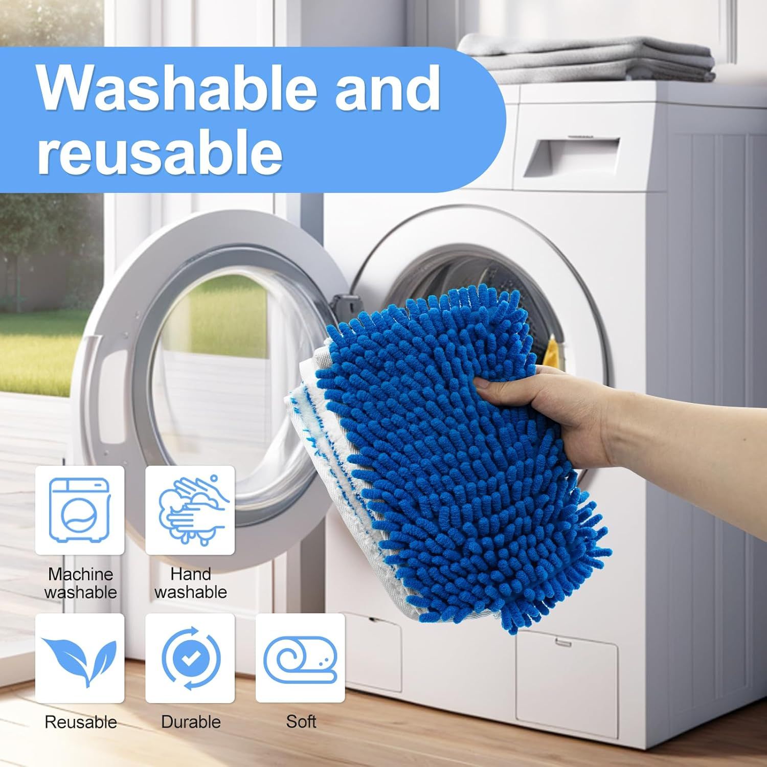 3 Pack Mop Heads Replacements Compatible or Ocedar Dual-Action Microiber lip Mop, Double Sided Mop Replace Head Mop Reills with Microiber & Chenille or Dry Wet Use, Reusable, Machine Washable