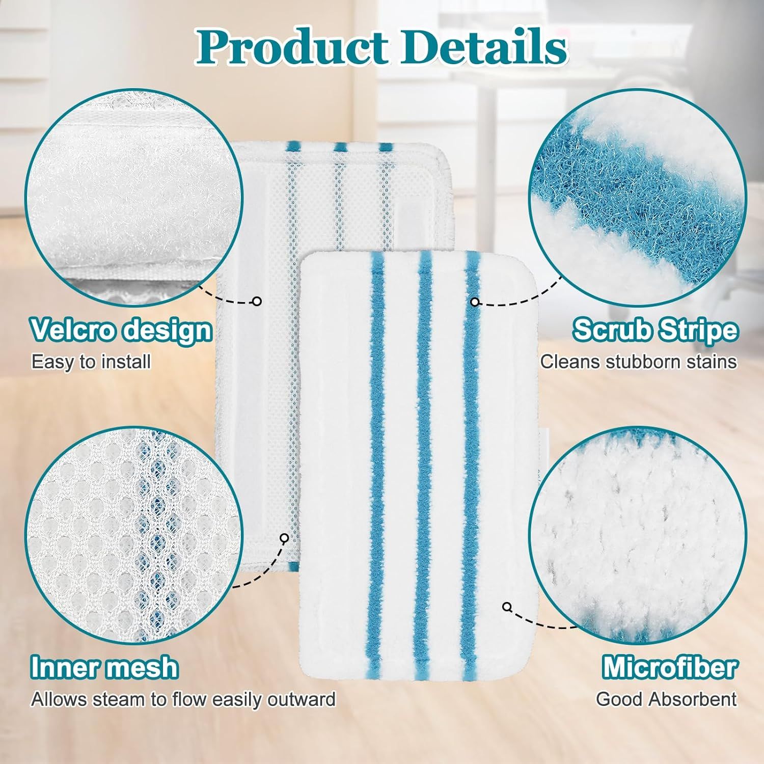 4Pack Steam Mop Pads Replacement or Black+Decker Steam Mop SM1600, SM1610, SM1620, HSM13E1, HSMC1300X, HSMC1321, HSMC1361SG Cleaner Black and Decker Steam Mop Replacement Pads