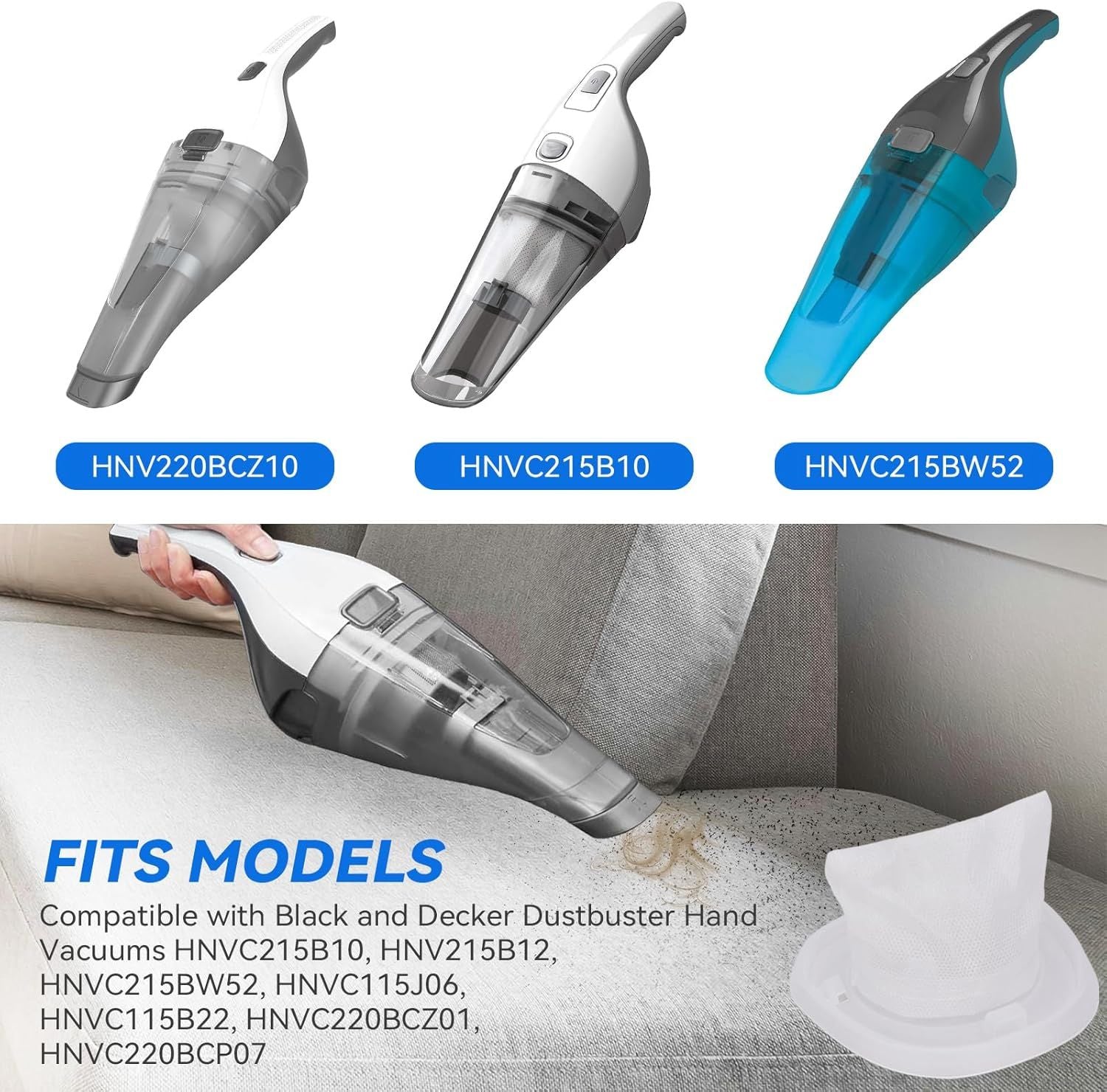 HNVC10 ilter Replacement or Black and Decker Dustbuster Hand Vacuum HNVC115J06, HNVC115B22, HNVC215B10, HNV215B12, HNVC215BW52, HNVC220BCZ01, HNVC220BCP07 12 Pack