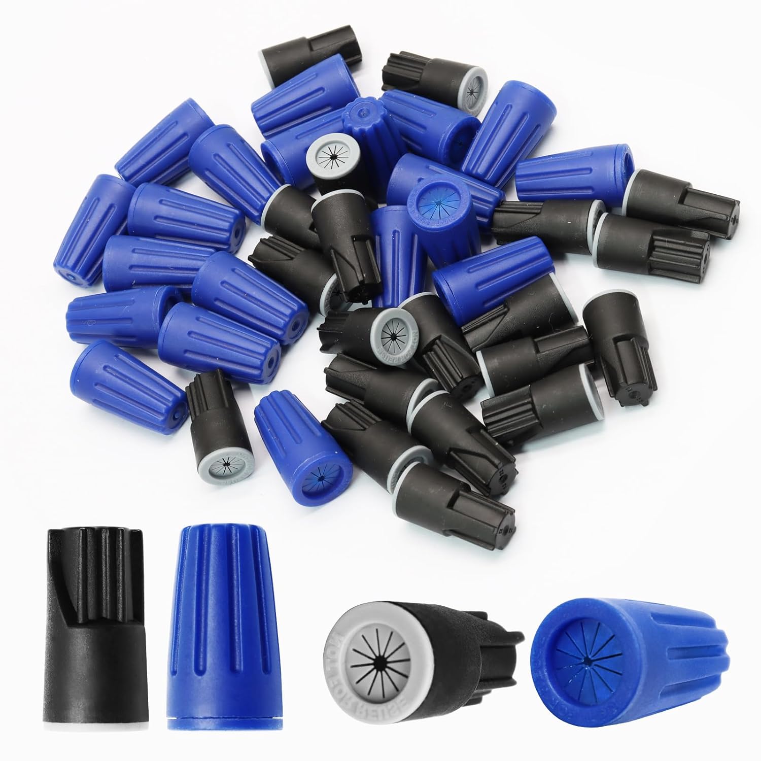 Biaungdo 40 Pcs Black and Blue Waterproof Wire Electrical Connectors, Outdoor Seal Twist Nuts Caps Cable Terminal Electrical Connectors for Outdoor Landscape Light, Irrigation Valves