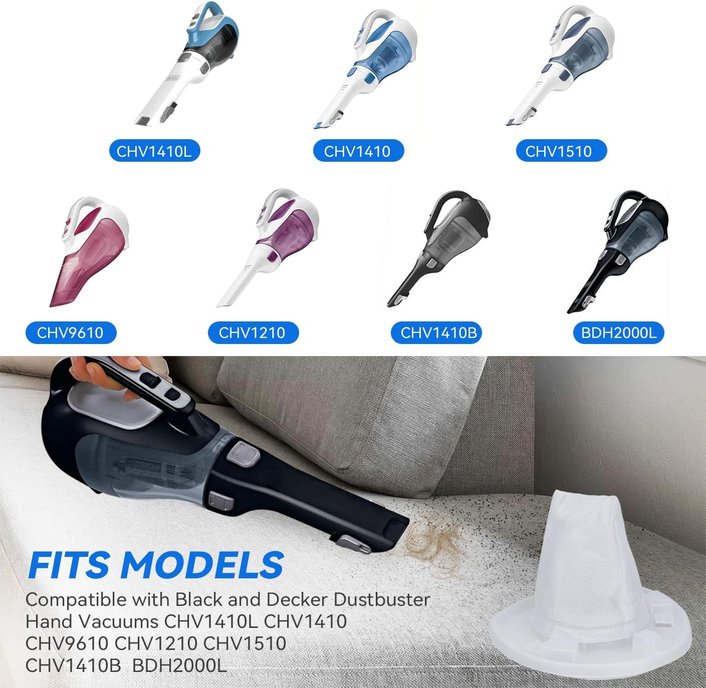 HNVC10 ilter Replacement or Black and Decker Dustbuster Hand Vacuum HNVC115J06, HNVC115B22, HNVC215B10, HNV215B12, HNVC215BW52, HNVC220BCZ01, HNVC220BCP07 12 Pack