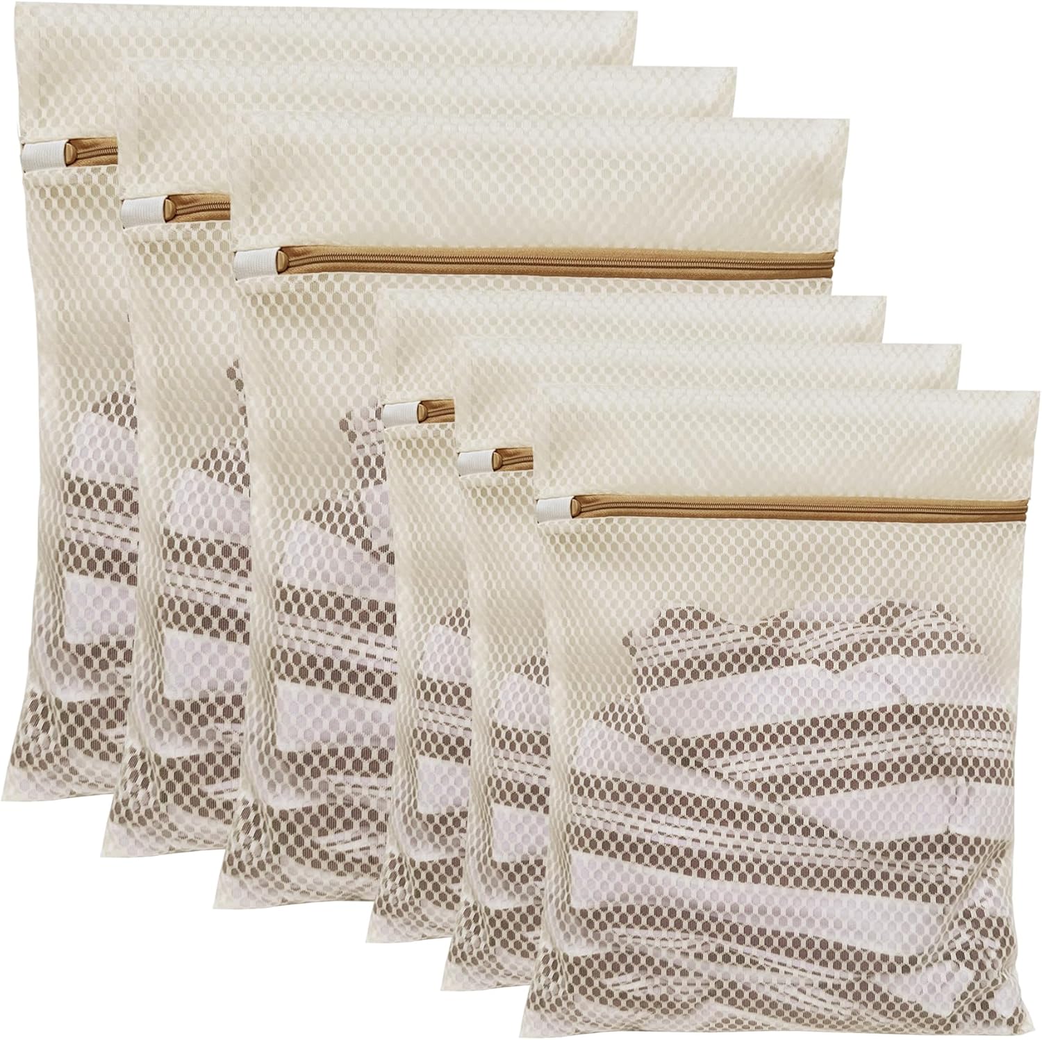 6 Pack Laundry Bag, Durable Honeycomb Mesh Laundry Bags Suitable for Delicate Clothes Washing 3 Large, 3 Medium Beige