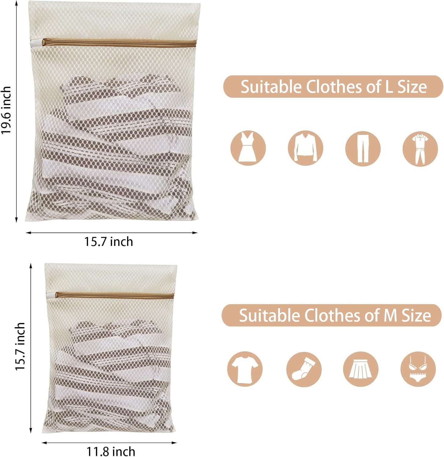 6 Pack Laundry Bag, Durable Honeycomb Mesh Laundry Bags Suitable for Delicate Clothes Washing 3 Large, 3 Medium Beige