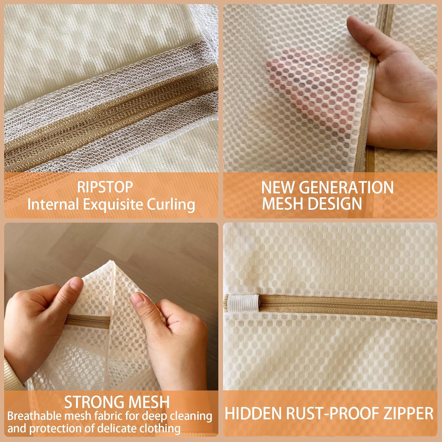 6 Pack Laundry Bag, Durable Honeycomb Mesh Laundry Bags Suitable for Delicate Clothes Washing 3 Large, 3 Medium Beige