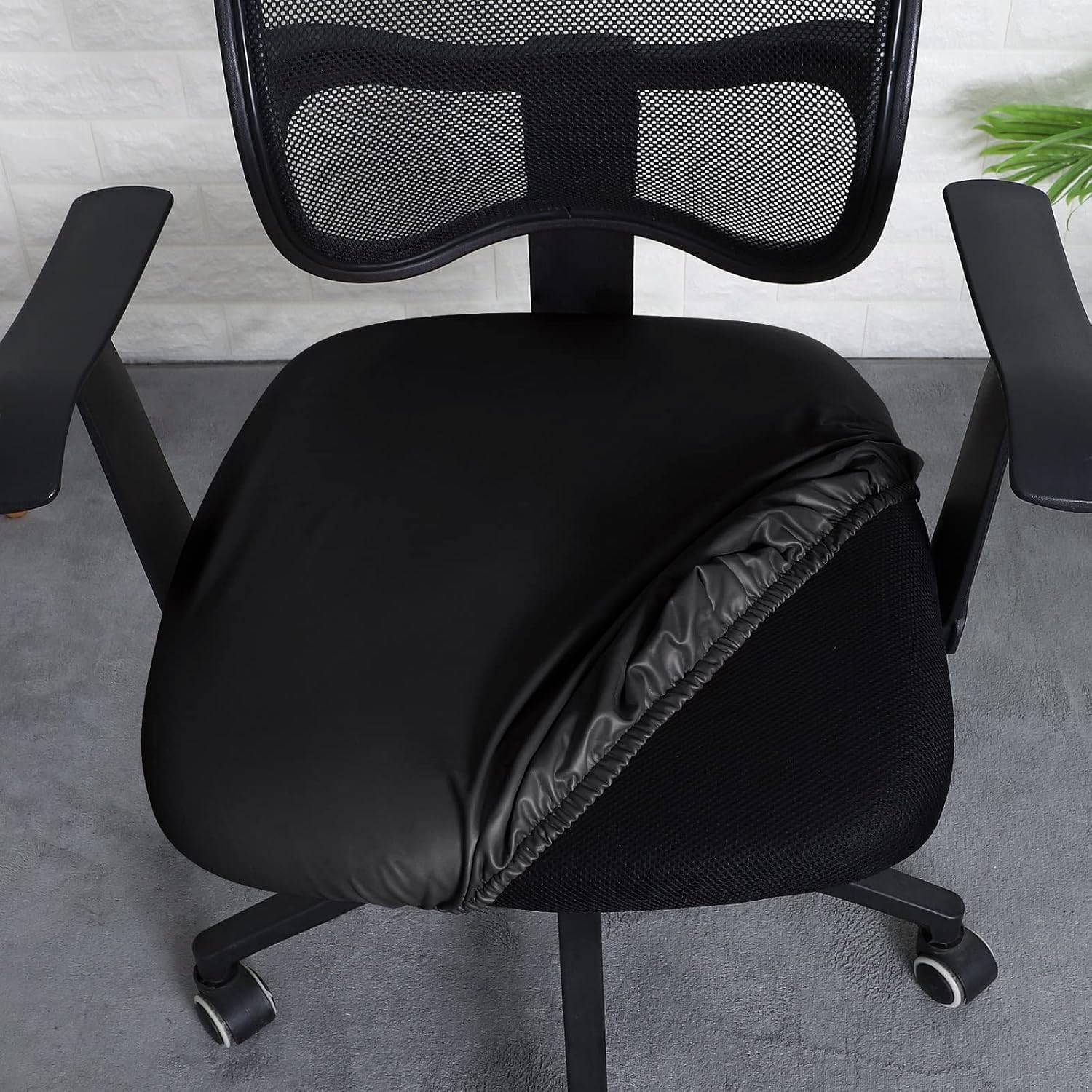 FORCHEER Office Chair seat Covers Leather Stretch Waterproof PU Computer Chair Seat Cushion Slipcovers-Black