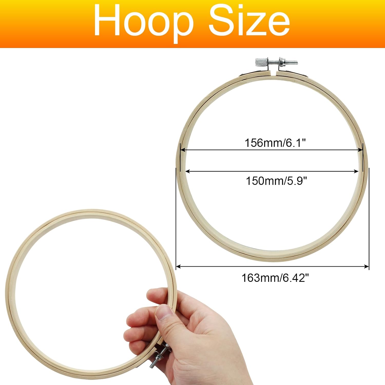 Biaungdo 6 Pieces 6 Inch Embroidery Hoops, Round Wood Embroidery Hoops, Adjustable Bamboo Circle Cross Stitch Hoop Ring, Wooden Embroidery Frames for Art Craft Sewing, Christmas Decoration