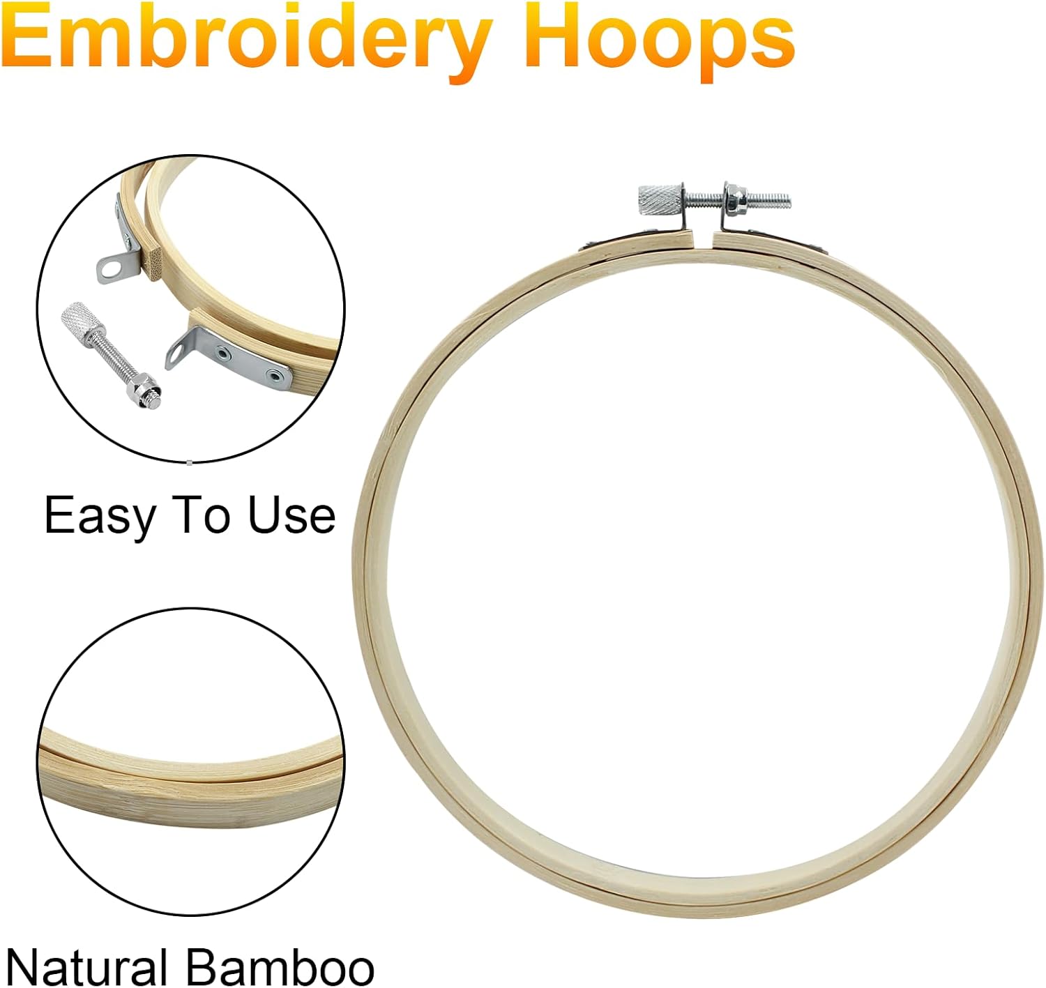 Biaungdo 6 Pieces 6 Inch Embroidery Hoops, Round Wood Embroidery Hoops, Adjustable Bamboo Circle Cross Stitch Hoop Ring, Wooden Embroidery Frames for Art Craft Sewing, Christmas Decoration