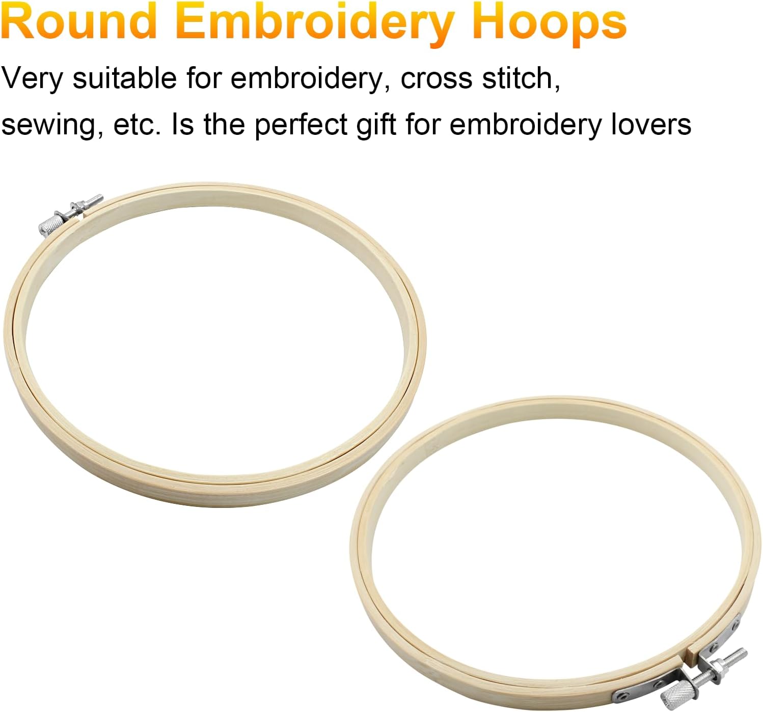 Biaungdo 6 Pieces 6 Inch Embroidery Hoops, Round Wood Embroidery Hoops, Adjustable Bamboo Circle Cross Stitch Hoop Ring, Wooden Embroidery Frames for Art Craft Sewing, Christmas Decoration