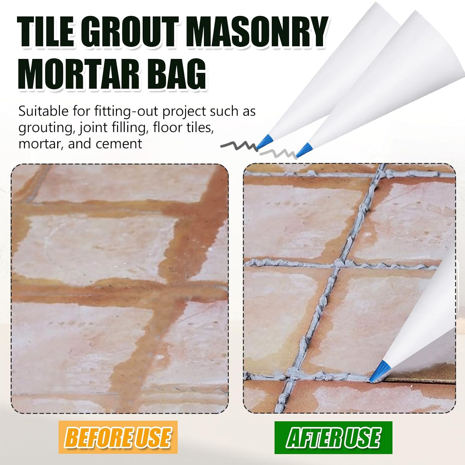 Biaungdo 3 Pack Tile Grout Masonry Mortar Bag & Brick Jointer & Tuck Pointers, Heavy Duty Piping Bags Grout Sealer Bag for Tile Installation Blue