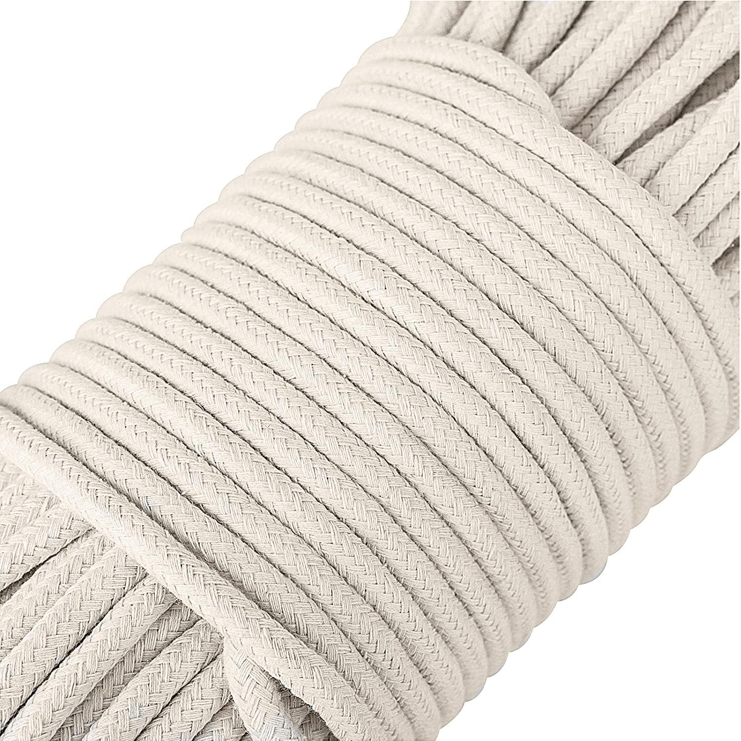 1/4 Inch Natural Cotton Rope, White Craft Clothesline, Used for DIY Rope Baskets, Handicrafts, Candle Wicks, etc, 6MM, 52 Feet.