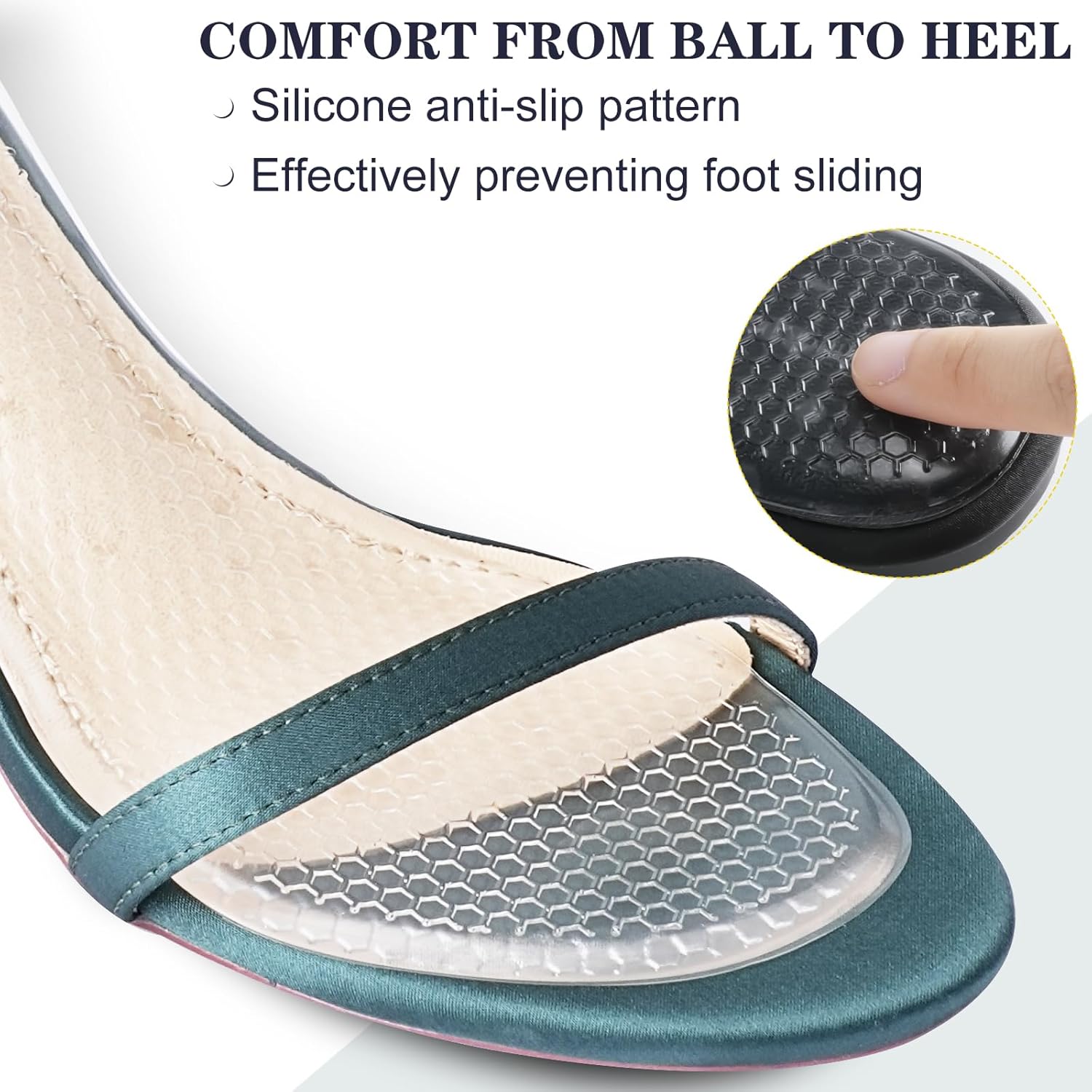 2 Pairs High Heel Inserts Women, Self-Adhesive Gel Sandal Inserts Insoles, New Anti Slip Design Comfort Insert, 3/4 Length Dress Shoe Inserts Pain Relief, Shock & Sweat Absorption, 2 Clear S