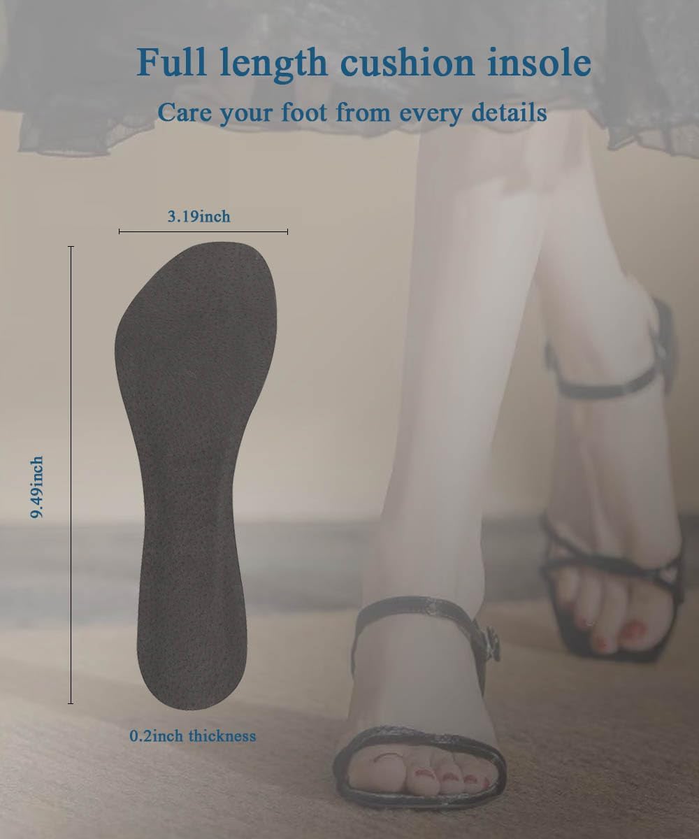 2 Pairs Pigskin High Heel Cushion Inserts, Anti-Slip Shoe Inserts for Dress Shoes Pain Relief, Adhesive Arch Support Sandal Insoles, Leather Cushioning Heel Insoles, Women M 7.5-9