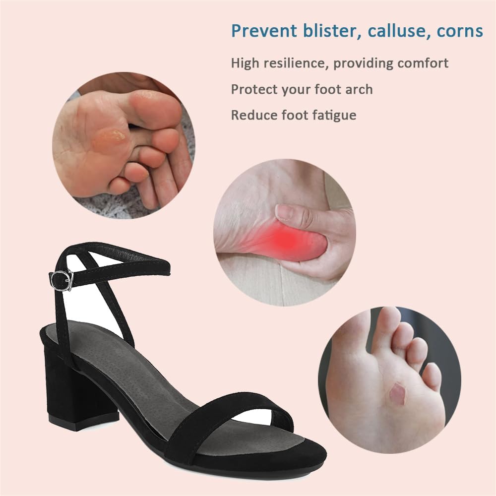 2 Pairs Pigskin High Heel Cushion Inserts, Anti-Slip Shoe Inserts for Dress Shoes Pain Relief, Adhesive Arch Support Sandal Insoles, Leather Cushioning Heel Insoles, Women M 7.5-9