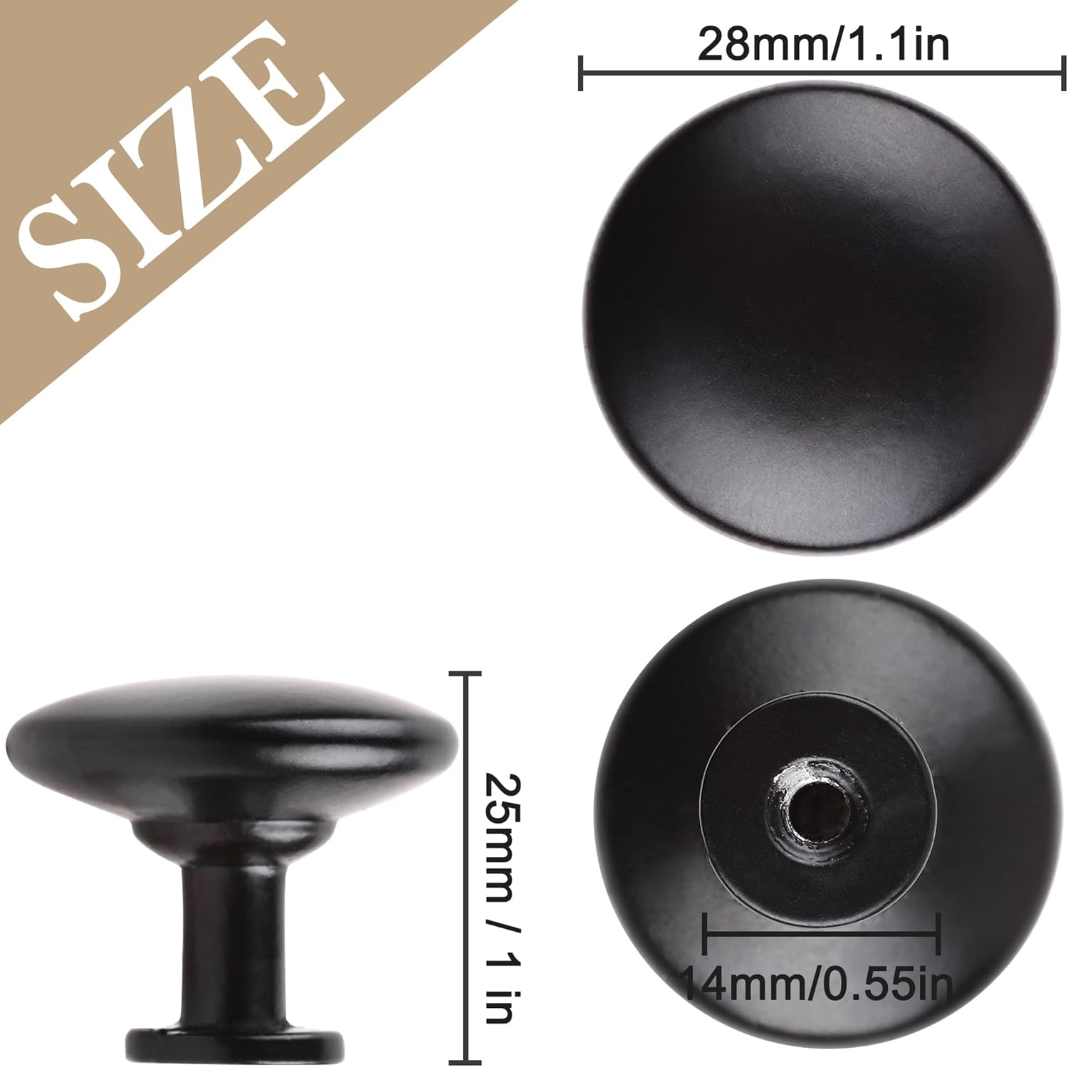Pack of 6 Round Mushroom Shape Drawer Pulls Varnish Black Furniture Cupboard Aluminium Alloy Dresser Knobs Door Window Pull Handles Cabinet Hardware for Closet Wardrobe Pulls with Screws