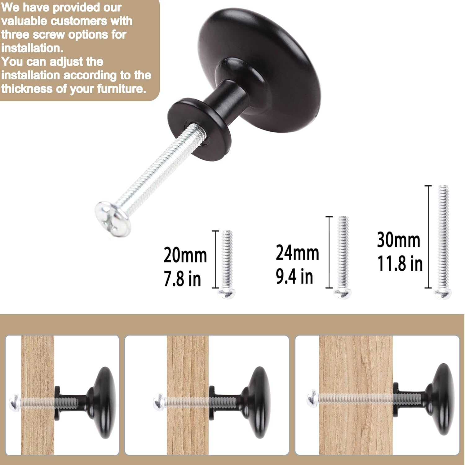 Pack of 6 Round Mushroom Shape Drawer Pulls Varnish Black Furniture Cupboard Aluminium Alloy Dresser Knobs Door Window Pull Handles Cabinet Hardware for Closet Wardrobe Pulls with Screws