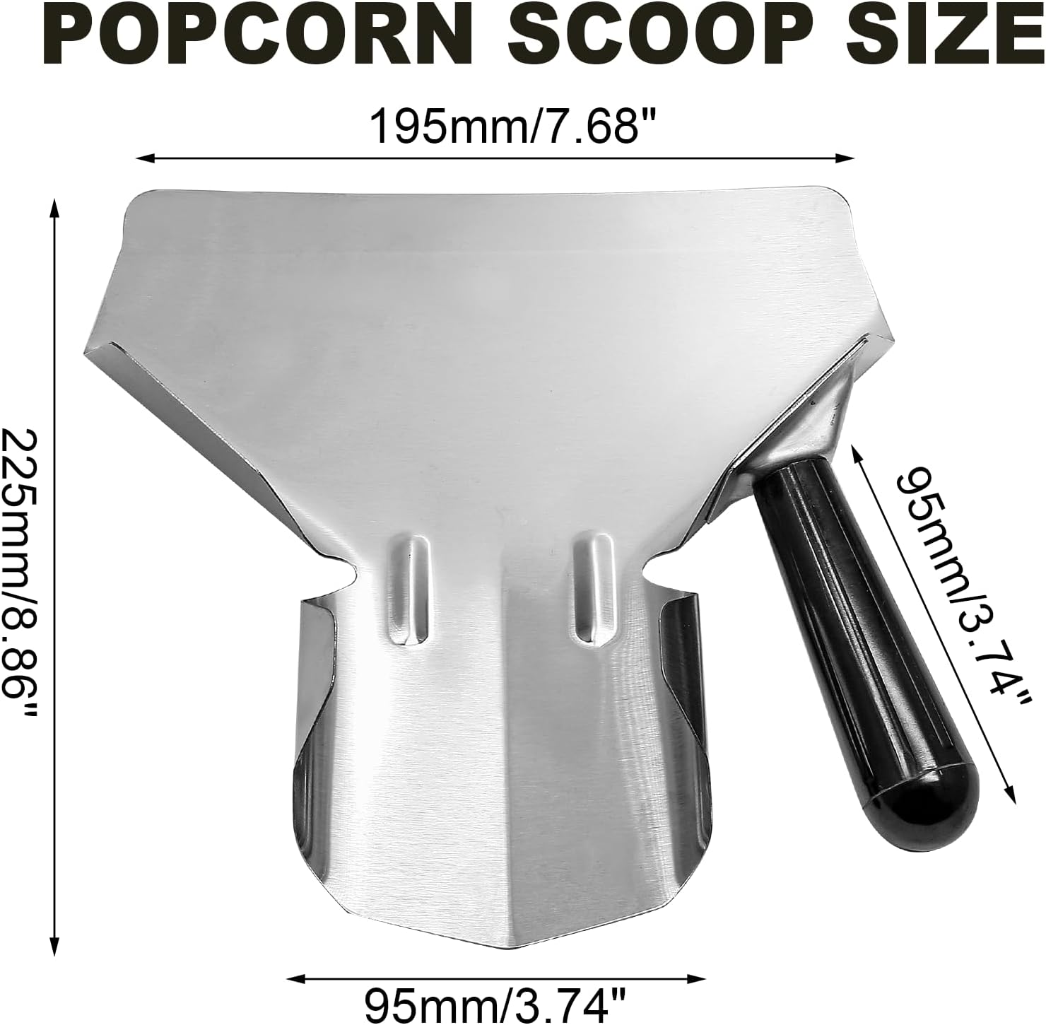 Biaungdo Stainless Steel French Fry Popcorn Scoop, Metal Popcorn Scoop, French Fry Bagger, Quick Fill Tool for Bags & Boxes, Multipurpose Scooper for Food, Fries, Snacks, Desserts, Ice Right Handle