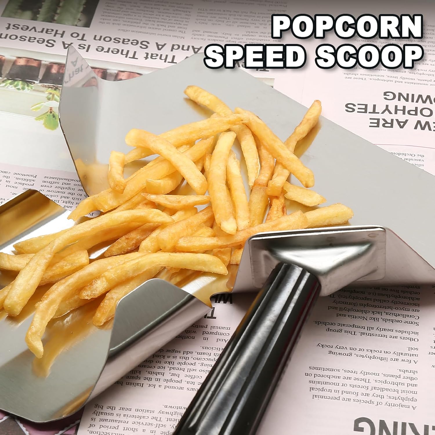 Biaungdo Stainless Steel French Fry Popcorn Scoop, Metal Popcorn Scoop, French Fry Bagger, Quick Fill Tool for Bags & Boxes, Multipurpose Scooper for Food, Fries, Snacks, Desserts, Ice Right Handle
