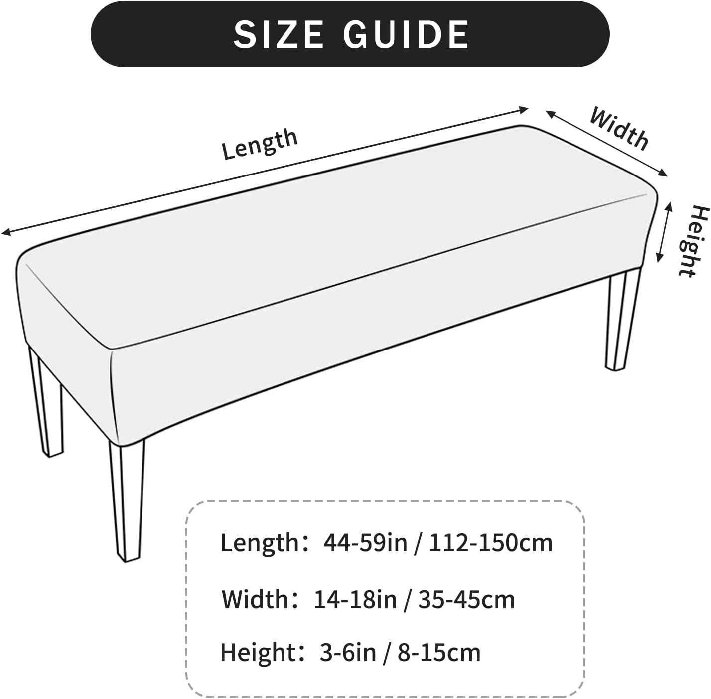 FORCHEER Dining Bench Cover Velvet Black Bench Slipcover for Living Room Rectangle 59inch Bench Seat Protector for Bedroom, Kitchen Washable Velvet-Black