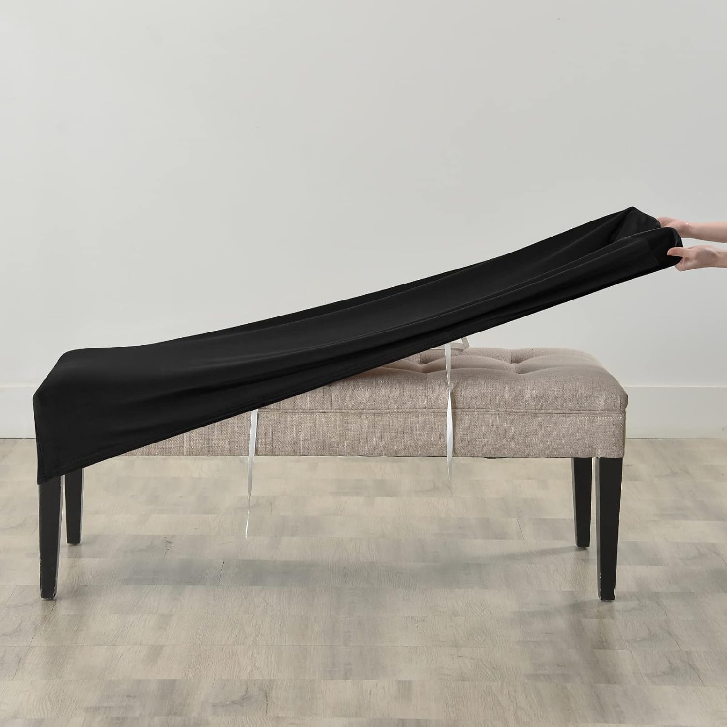 FORCHEER Dining Bench Cover Velvet Black Bench Slipcover for Living Room Rectangle 59inch Bench Seat Protector for Bedroom, Kitchen Washable Velvet-Black