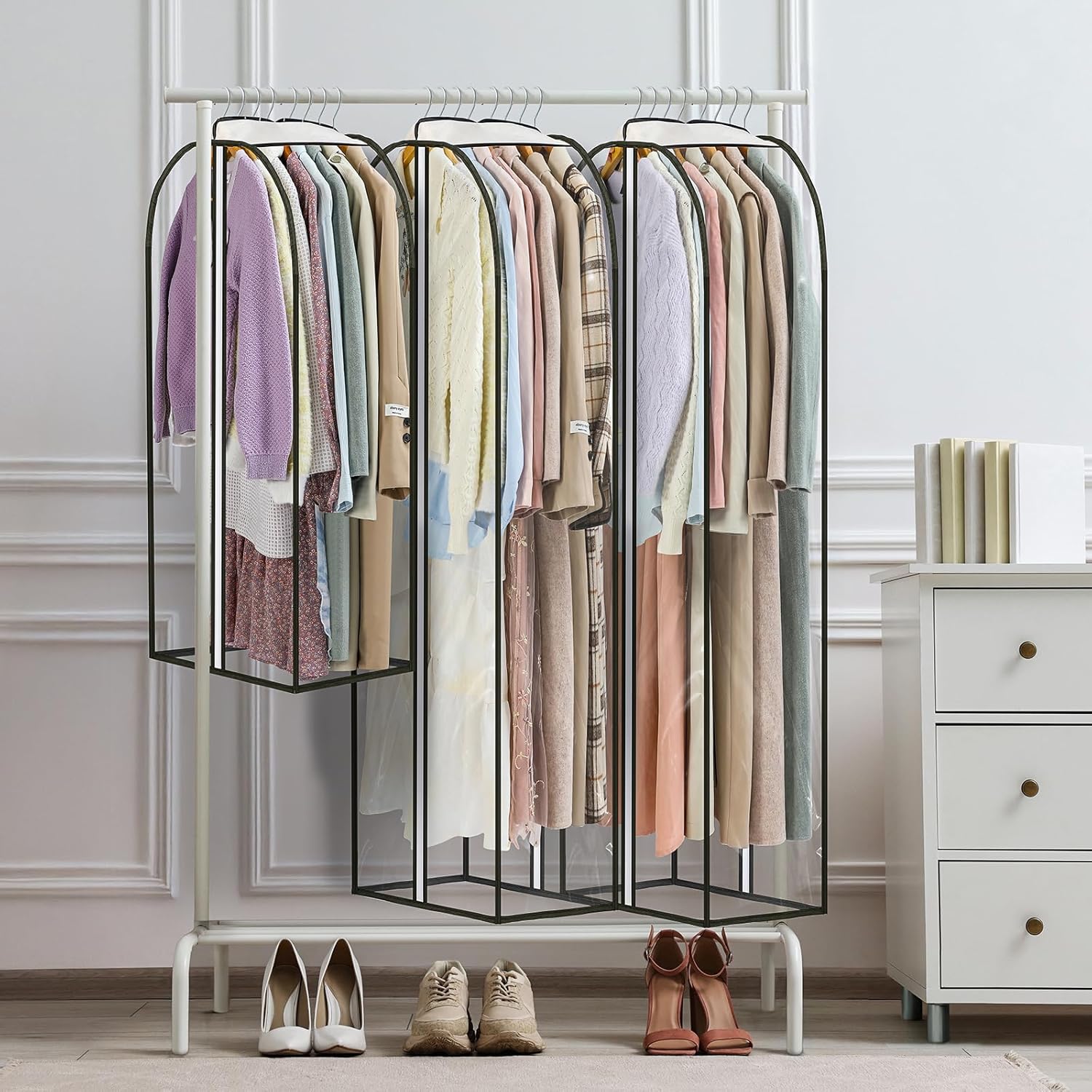 LANDNEOO 6 Pack Clear Garment Bags for Hanging Clothes with Zippers on Double Sides - 10'' Clothes Storage for Coat, Dress, and Fur in Closet - 32&40&60" Long Suit Bags
