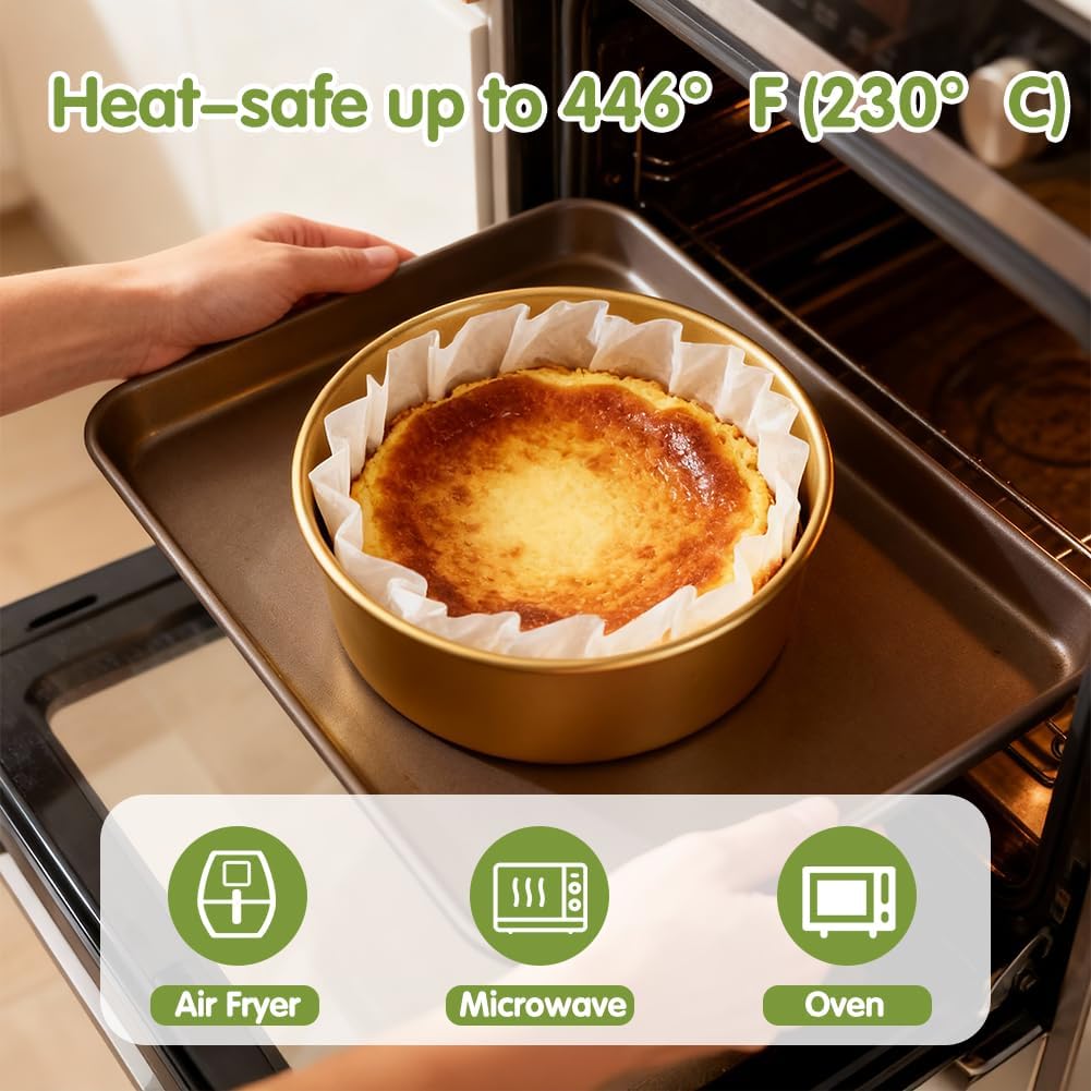 YQL 100PCS 6 Inch Disposable Basque Cake Liners, Non-Stick Parchment Baking Cups for Cheesecake, Muffin, Cupcake, Heat-Resistant Wrappers for Oven, Air Fryer, Microwave, White