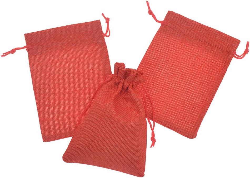 50Pcs Burlap Gift Bags 5 x 7 Inch, Red Linen Drawstring Christmas Candy Bags, Jute Sacks Jewelry Pouches Wedding Party Favor Bags
