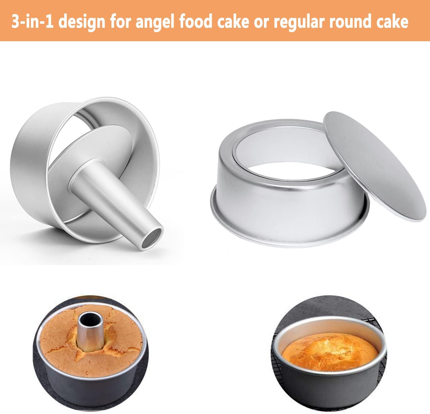 Cake Molds for Baking Bundle, 6 Inch Angel Food Cake Pan with Removable Bottom & 20Pcs Mini Tart Pans