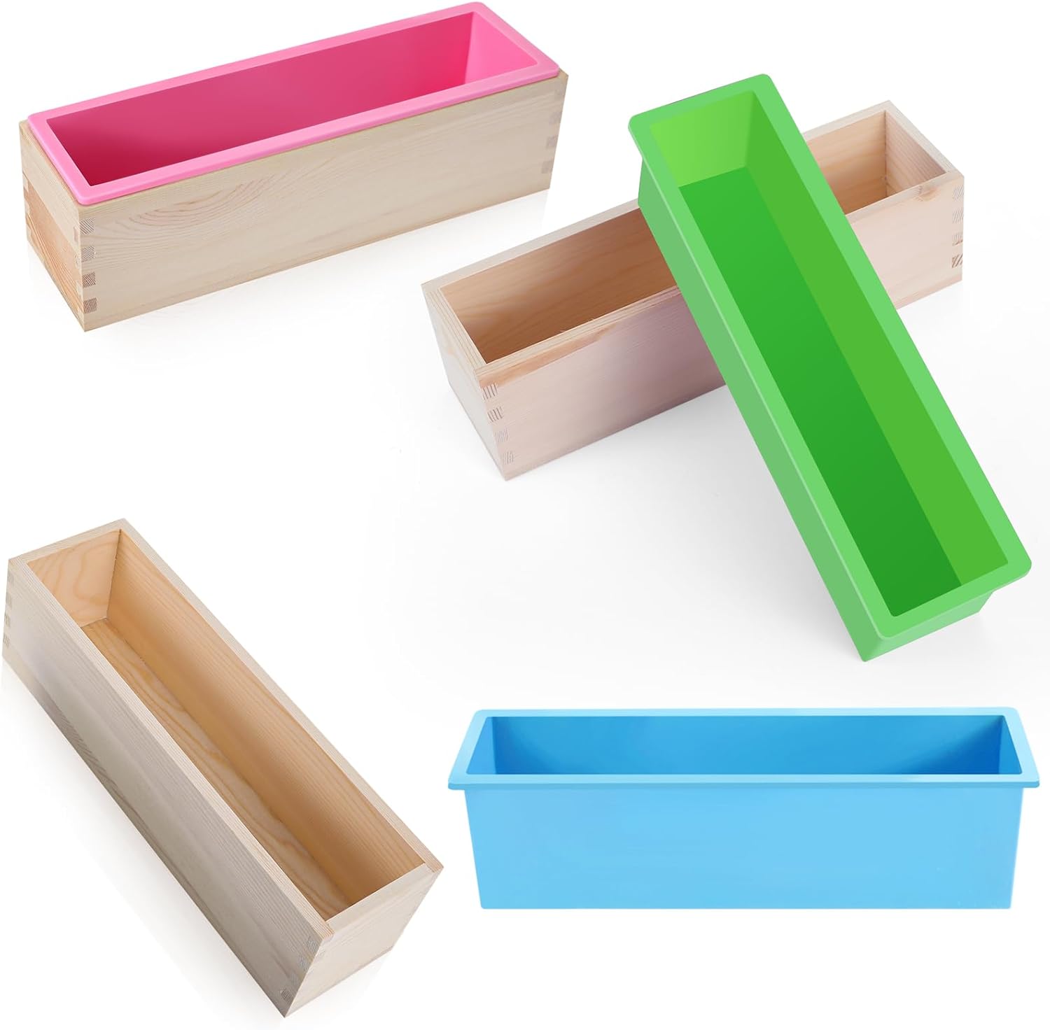 3 Pcs 42oz Soap Loaf Mold Flexible Rectangular Silicone Soap Molds Wood Box Tray Making Supplies for Homemade Craft DIY Tool Green, Pink, Blue