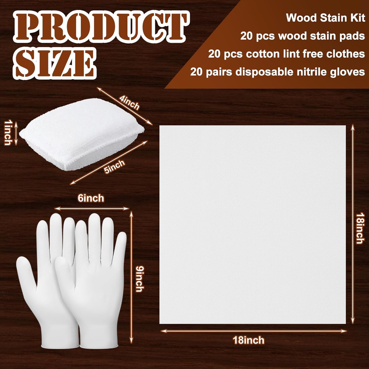 60 Pcs Wood Staining Applicator Kit Include Microfiber Sponge Applicator Pads Cotton Lint Free Cloth Disposable Nitrile Gloves for Wood Stain and Oil Based Finishes