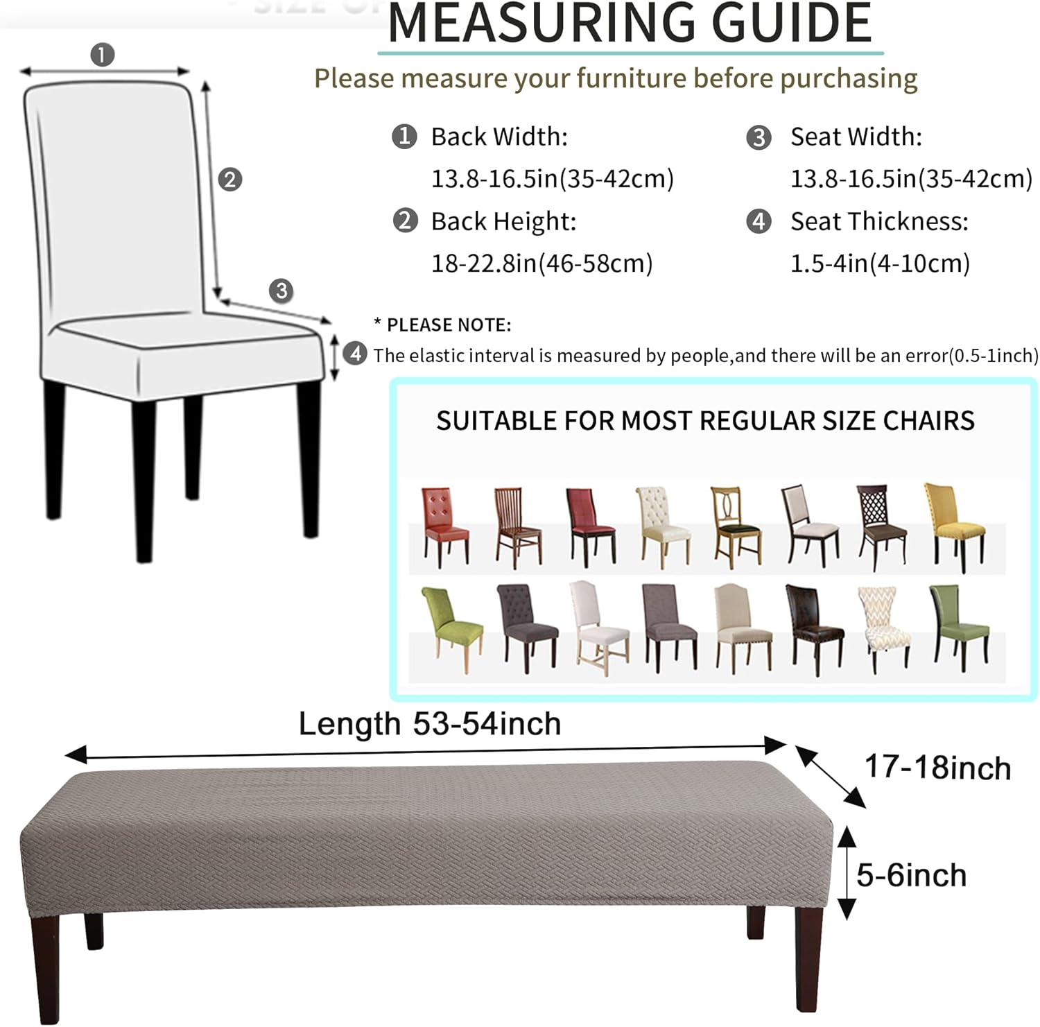 FORCHEER Dining Chair Covers and Bench Covers Set Waterproof Black Jacquard 4 Dining Room Chair and Bench Slipcover Washable