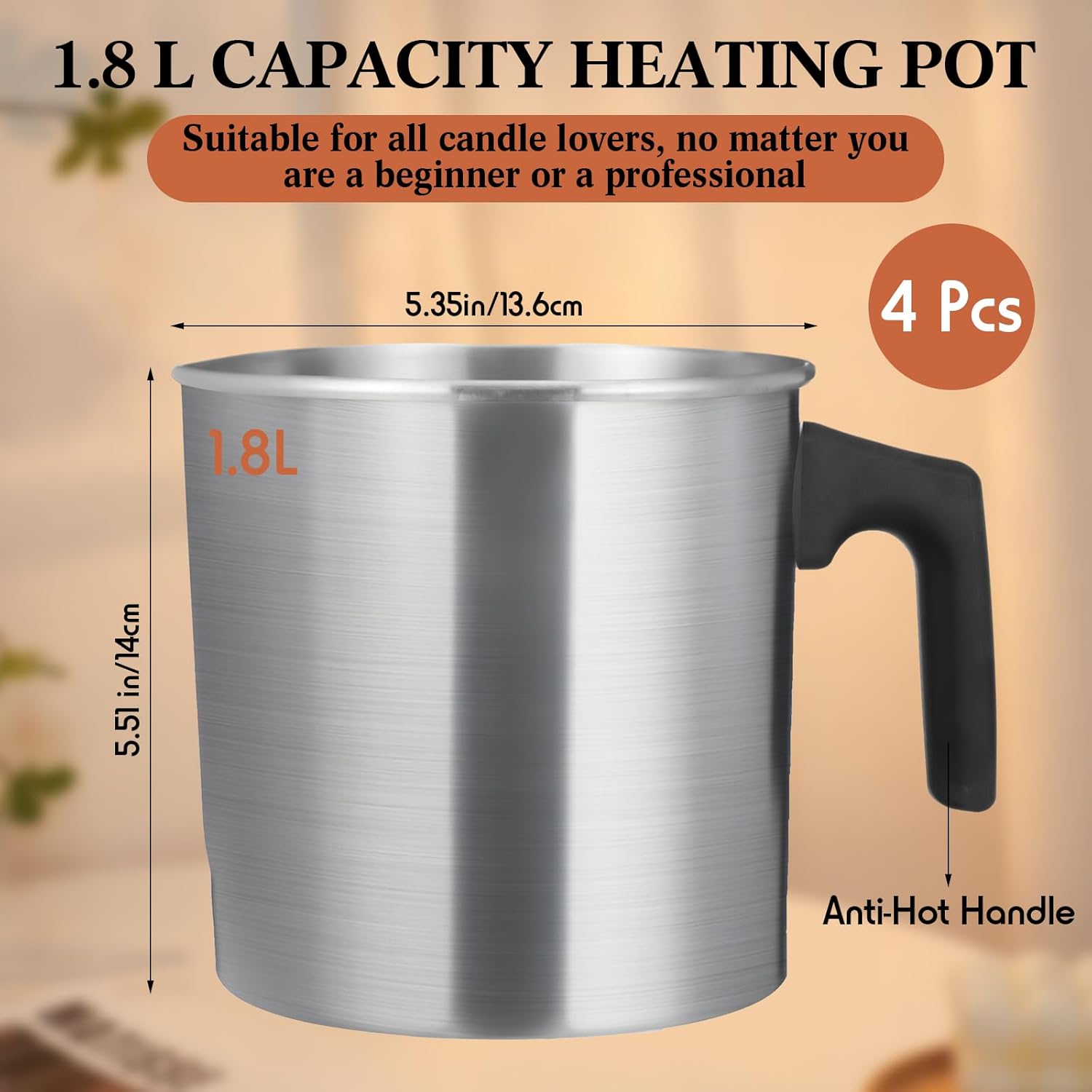 Ziliny 4 Pcs Candle Making Pouring Pot Wax Pouring Pitcher with Dripless Spout and Heat Resisting Handle Aluminum Wax Melter for Christmas DIY Candle Making Kits Gift 1.8 L