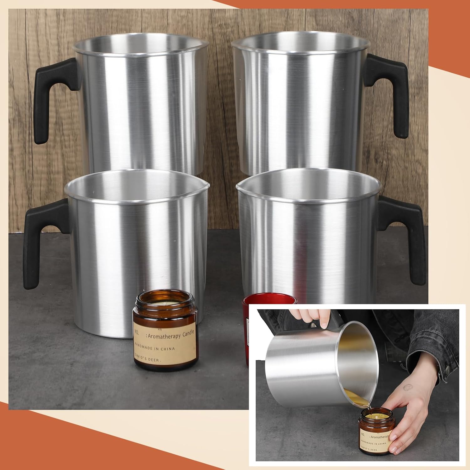 Ziliny 4 Pcs Candle Making Pouring Pot Wax Pouring Pitcher with Dripless Spout and Heat Resisting Handle Aluminum Wax Melter for Christmas DIY Candle Making Kits Gift 1.8 L