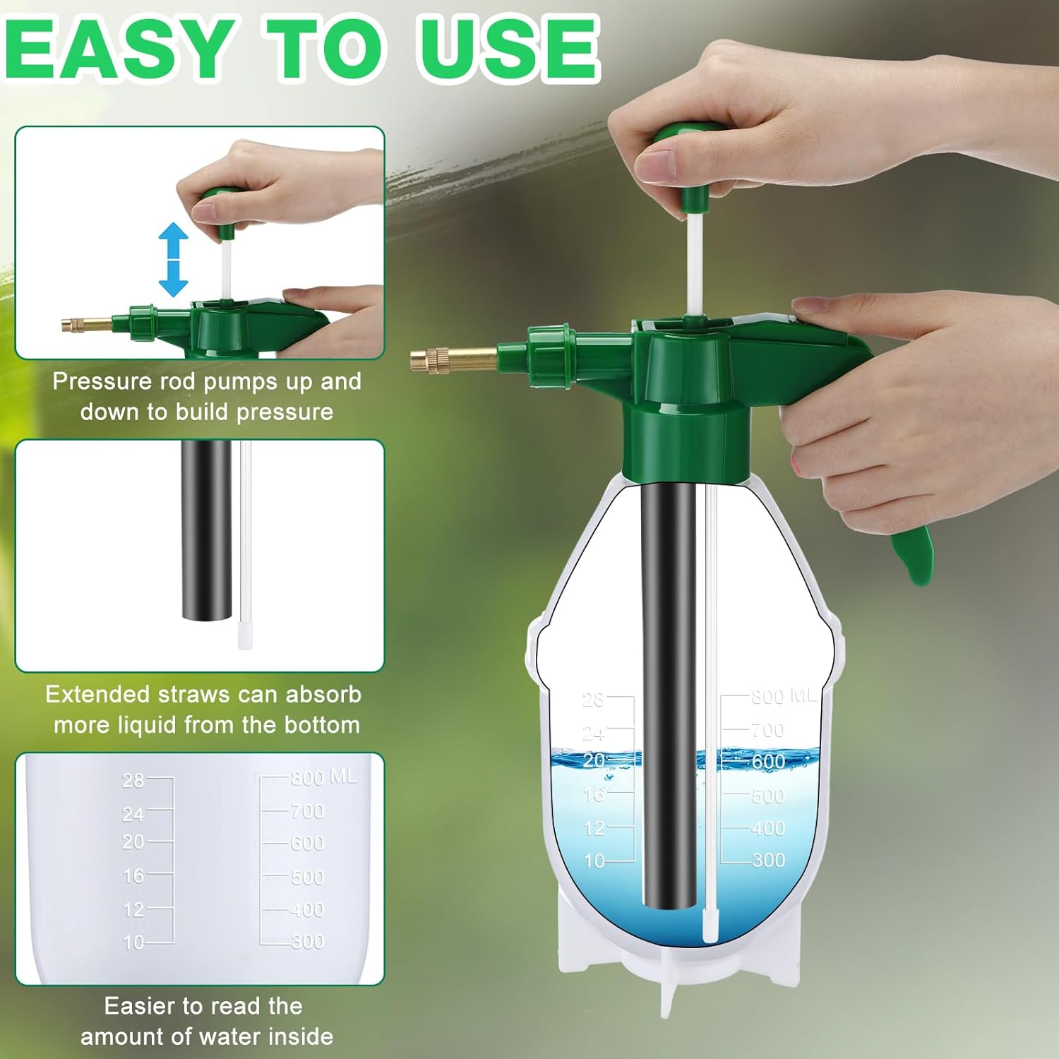 2 Pcs 27 oz Handheld Pump Spray Bottle Garden Mister Spray Bottles Lawn Pressure Hand Pump Sprayer with Adjustable Nozzle for Chemicals Watering Weeds Plants and Cleaning Green