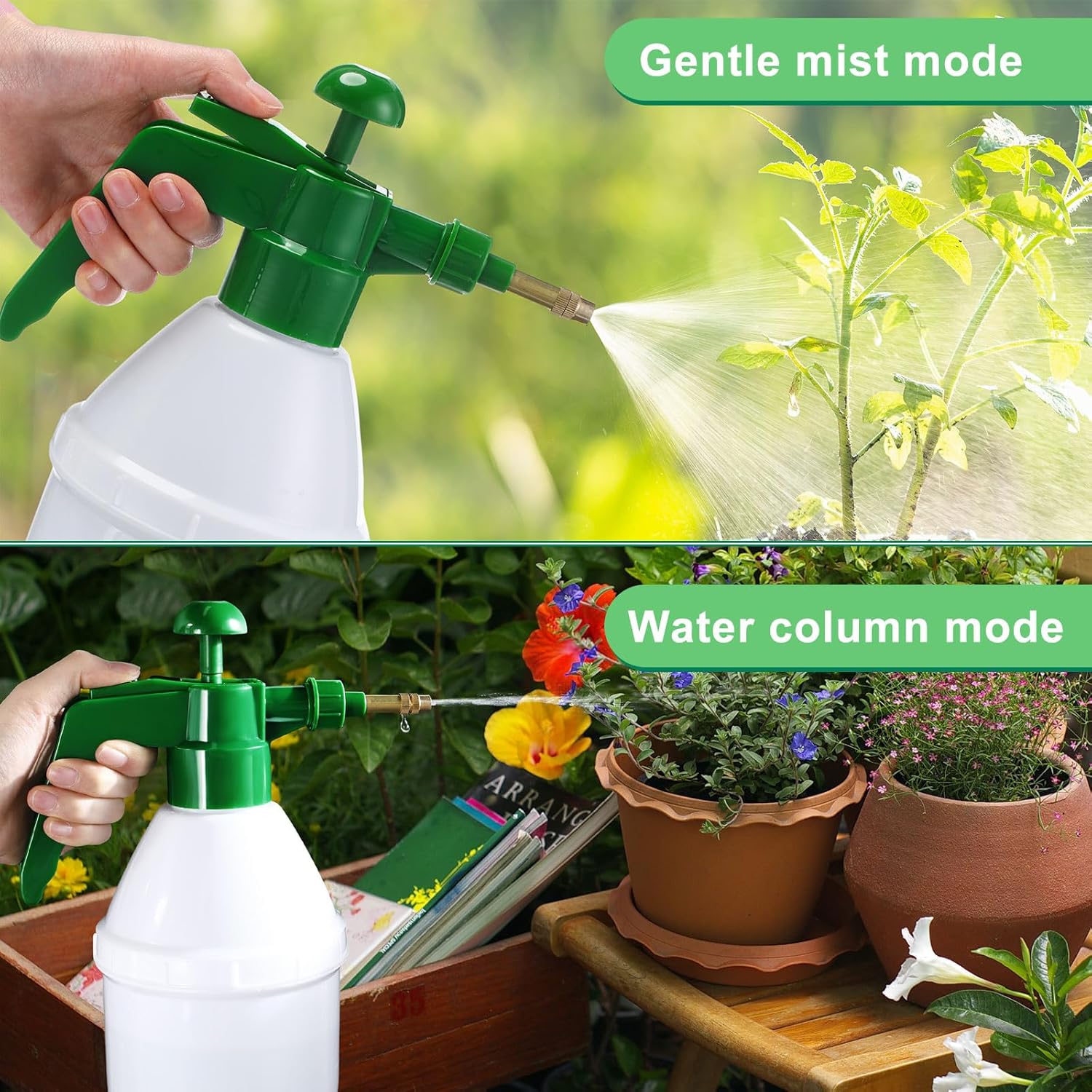 2 Pcs 27 oz Handheld Pump Spray Bottle Garden Mister Spray Bottles Lawn Pressure Hand Pump Sprayer with Adjustable Nozzle for Chemicals Watering Weeds Plants and Cleaning Green