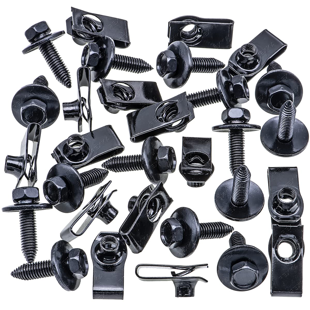 Rexka 15 Sets M8-1.25 Extruded U Nut & Body Bolts Screw Kits for GM Ford Chevy Buick GMC Cadilac Hummer Oldsmobile Pontiac Saturn Cars Trucks