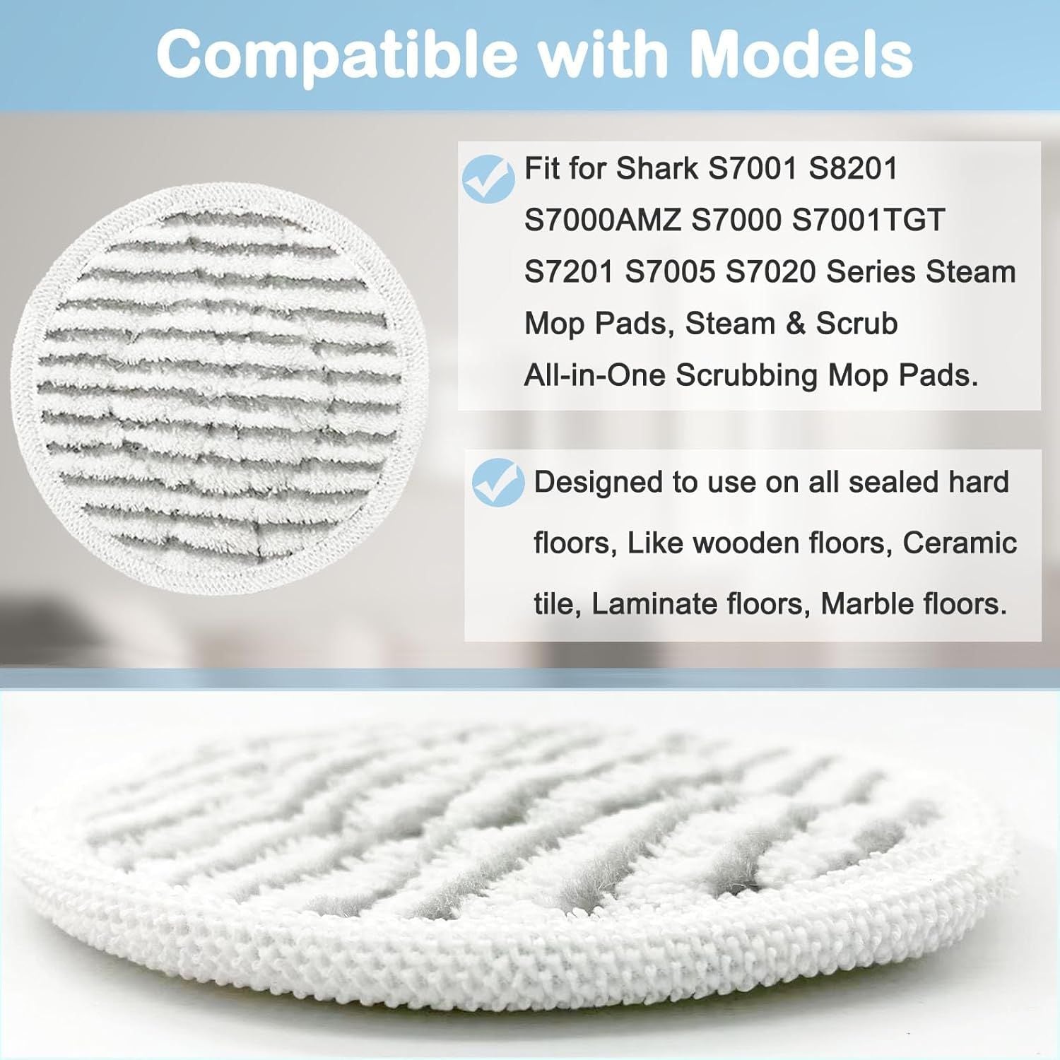 12 Pack Replacement Steam Mop Pads or Shark S8201 S7001 S8001 S7201 S7000AMZ S7000 S7005 S7020 S7001C Steam Mop, Steam & Scrub All-in-One Scrubbing and Sanitizing, Dirt Grip Scrub Washable Pad