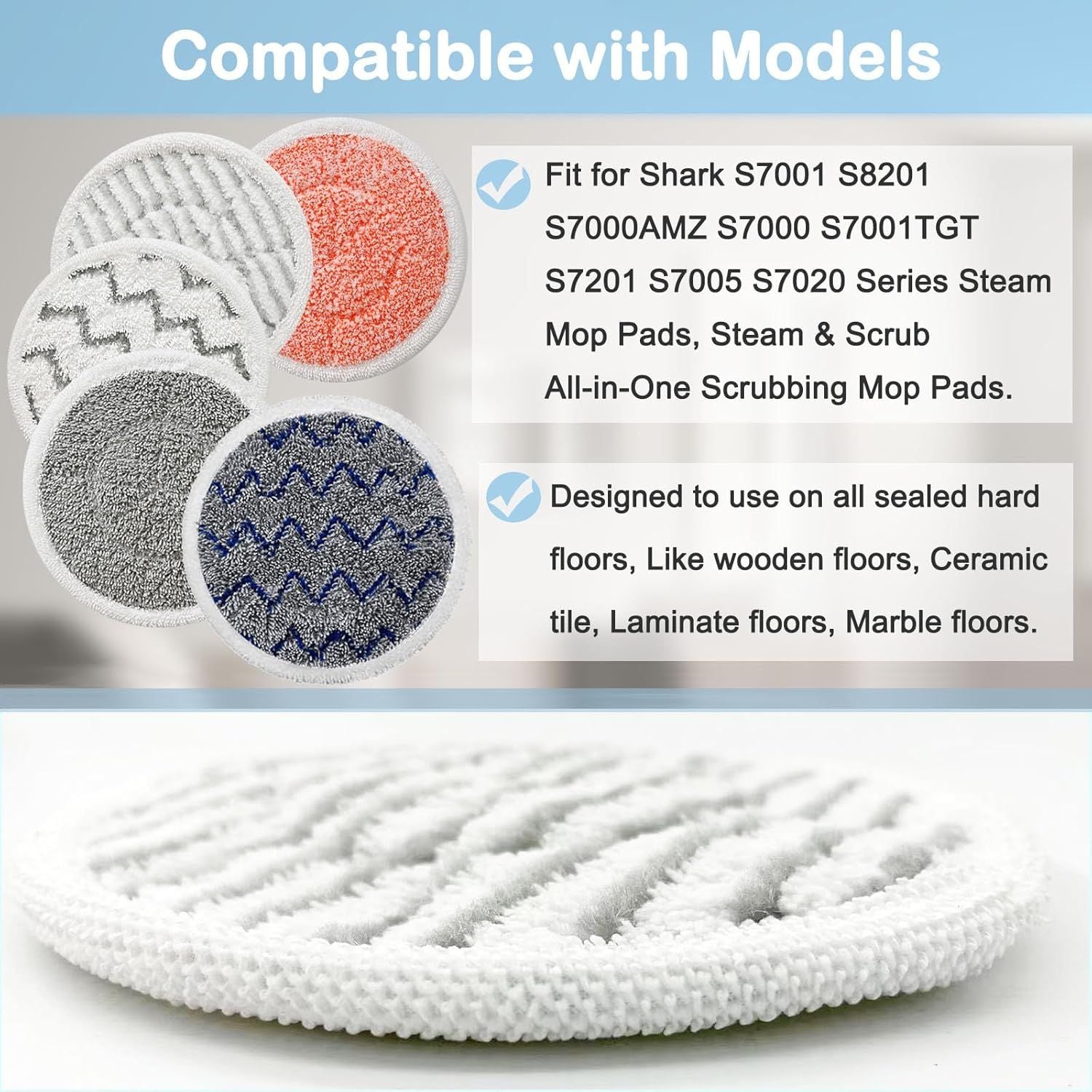 10 Pack Upgraded S7001 Pads Replacement Steam Mop Pads or Shark S7001 S8201 S7000 S7201 S8001 S7000AMZ, S7001TGT Series Steam Mop Pads,Steam&Scrub All-in-One Scrubbing Mop Pads,Part Model#:XKITP7000