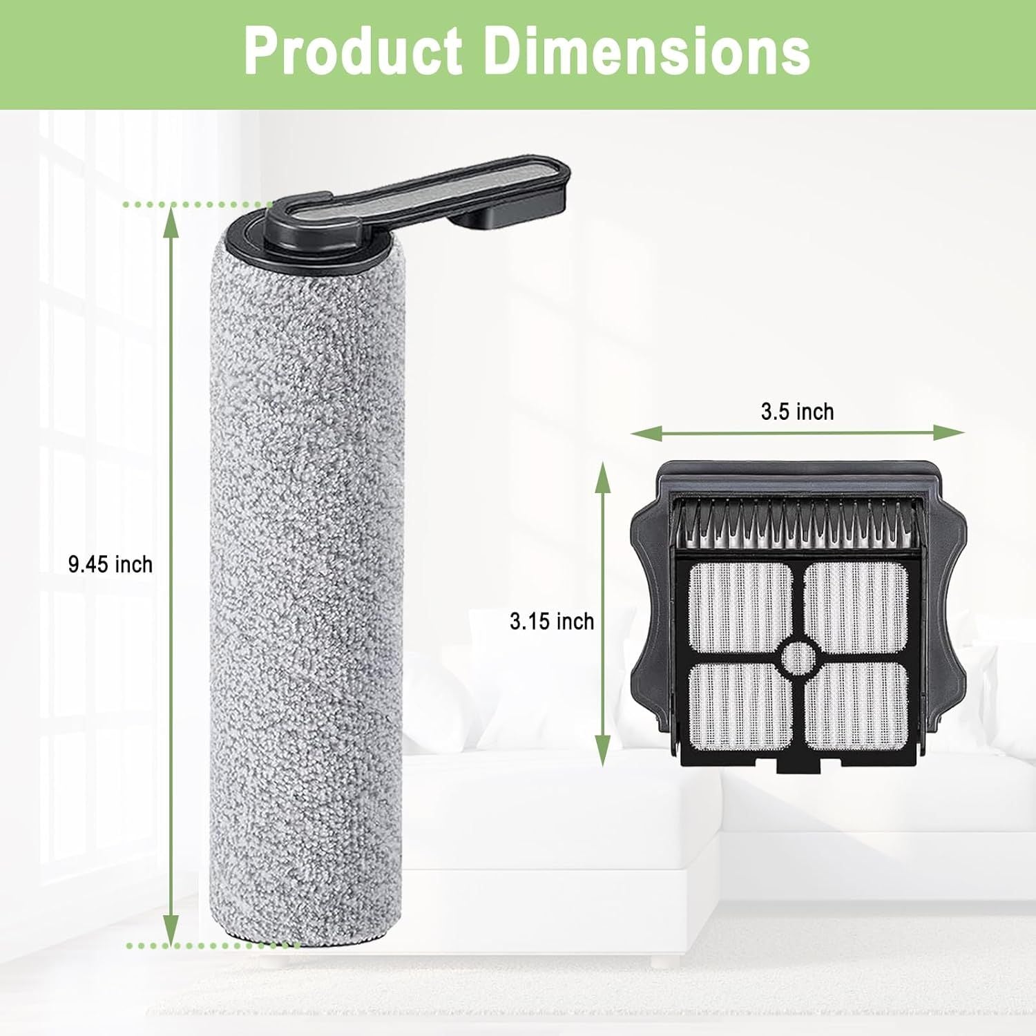Brush and ilters Replacement Parts Accessories Compatible or Tineco loor ONE S5/loor One S5 Pro Cordless Vacuum Cleaner, 4 Roller Brushes, 4 ilters