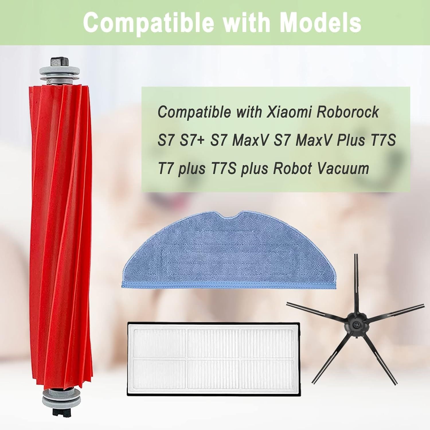 Compatible Replacement Parts Compatible with S7 S7+ S7 MaxV, S7 MaxV Plus T7S T7 plus T7S plus Robot Vacuum, 2 Roller Brush, 4 ilter, 6 Side Brush, 4 Mop Cloth