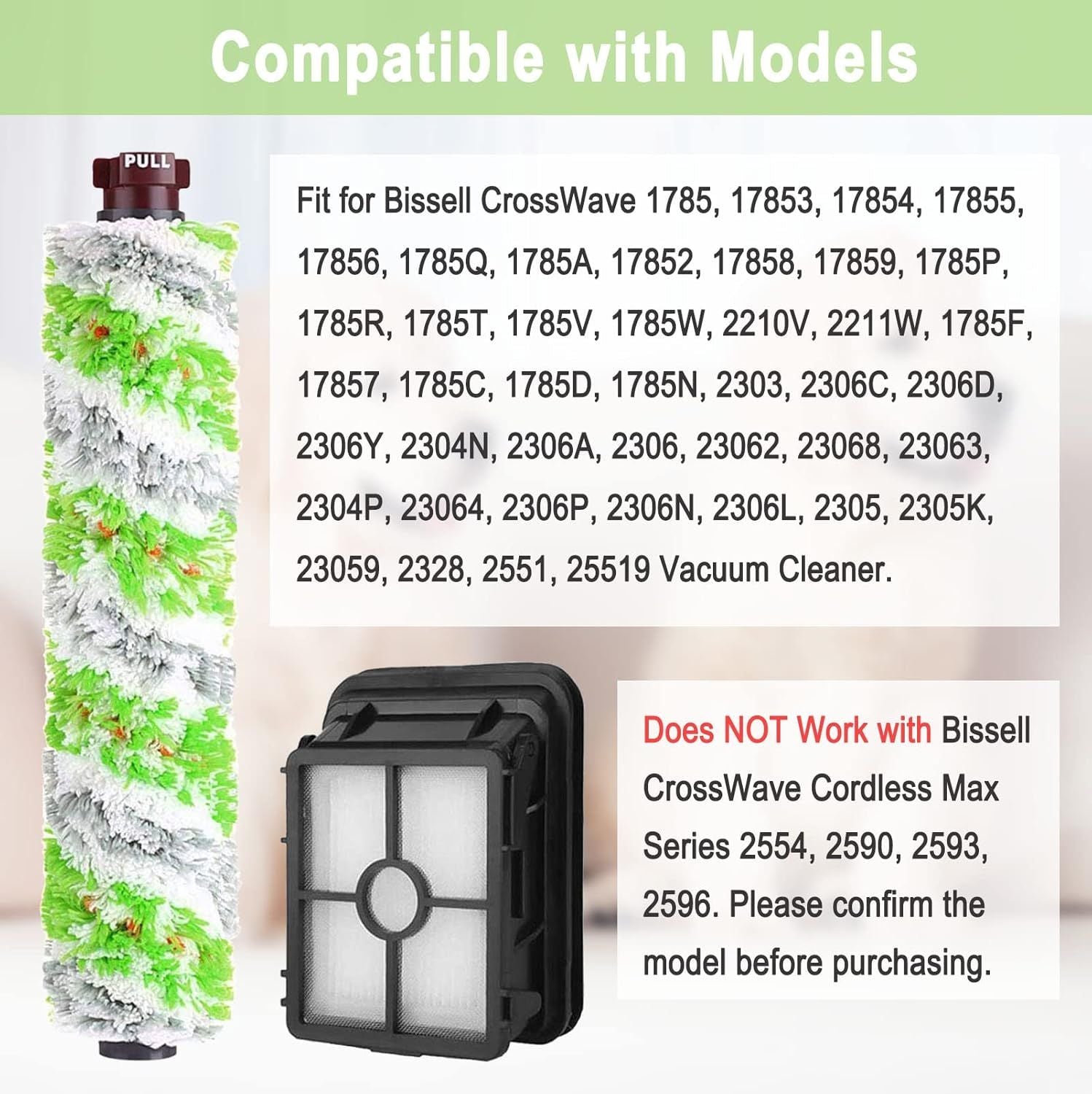 8 Pack Replacement Parts or Bissell CrossWave Pet Pro 2306A & CrossWave 1785 Series 3888A Vacuum Cleaner, 4 Pack 2460 Brush Rolls, 4 Pack 1866 ilters, Compare to Part 1613568&161-3568, 1608684