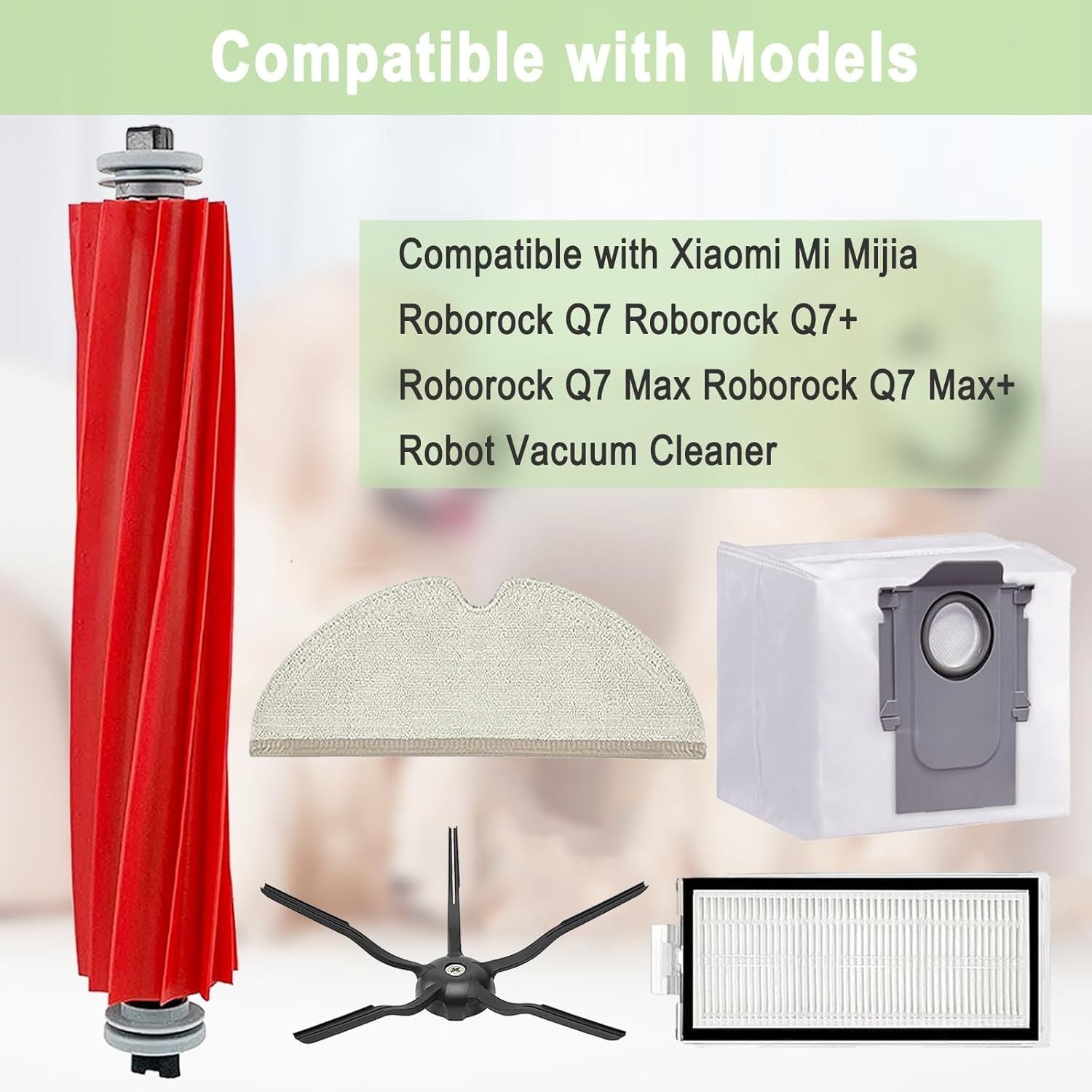 17 Pack Q7 Replacement Parts Compatible or Q7 Q7+ Q7 Max Q7 Max+ Vacuum Cleaner,1 Main Brush, 4 ilter, 4 Side Brush, 4 Mop Cloth, 4 Dust Bag